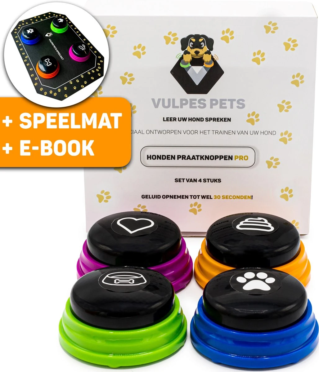 Vulpes Pets® PRO Praatknop Voor Honden Met Speelmat - Dogbuttons - Laat Uw Huisdier Spreken - Hondenspeelgoed - Honden Training - Inclusief E-Book En Speelmat