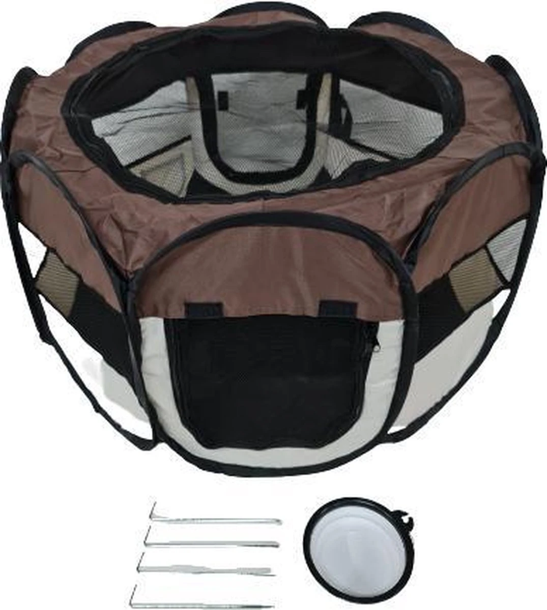 Dailyibed Opvouwbare Puppyren - Bruin - 115x115x58 Cm - Incl. Draagtas - Incl. Voederbak - Afbeelding 12