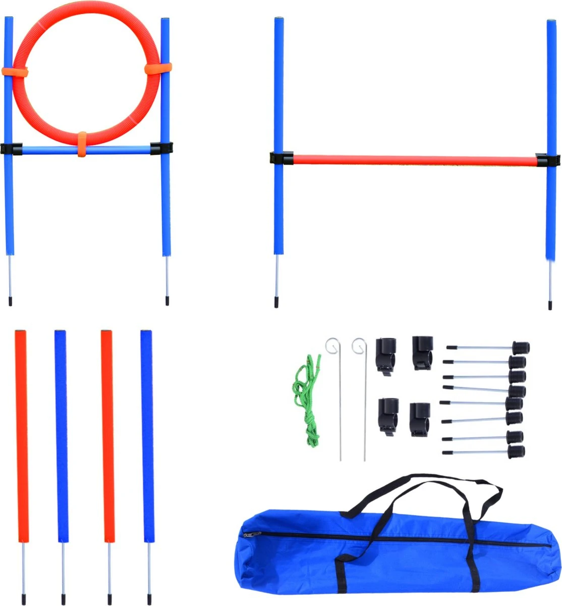 Merkloos Honden Agility Set - 23-delig - Agility Voor De Hond - Agility - Honden Parcours - Honden Training - Rood/Blauw