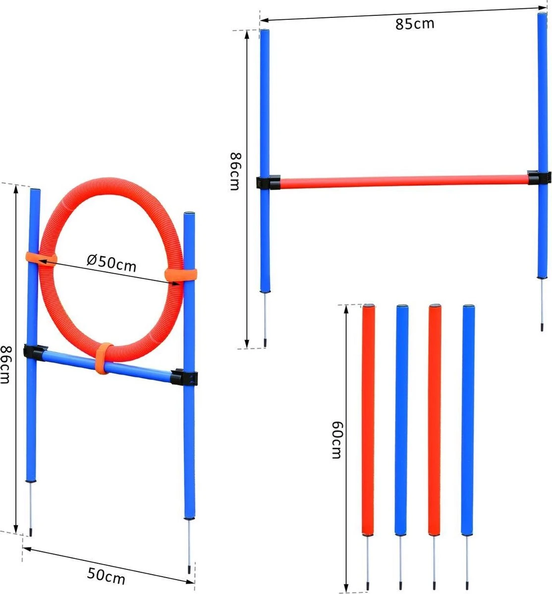 Merkloos Honden Agility Set - 23-delig - Agility Voor De Hond - Agility - Honden Parcours - Honden Training - Rood/Blauw - Afbeelding 5
