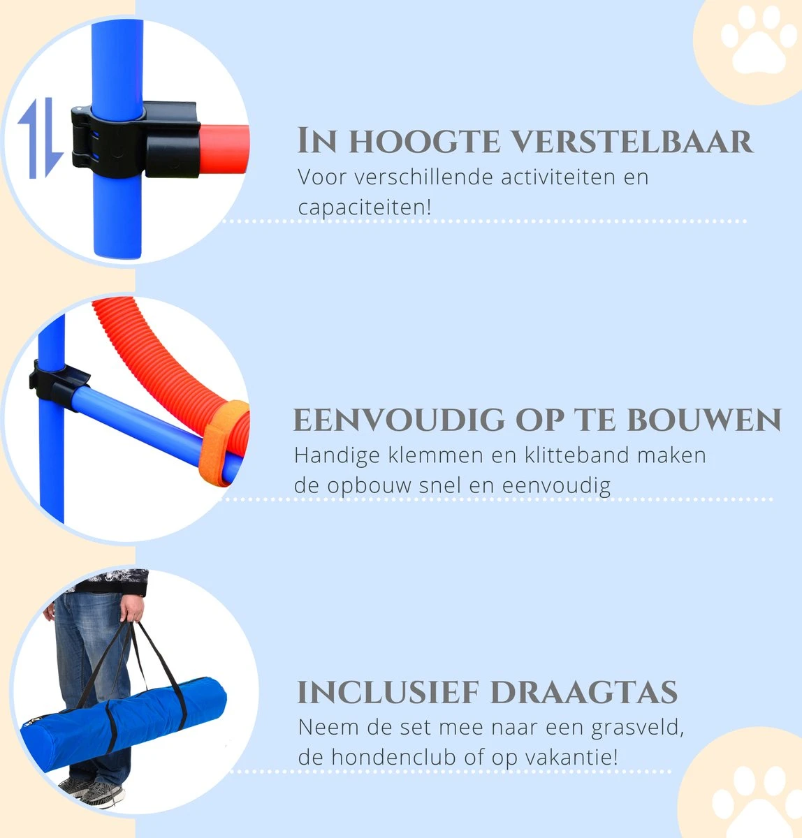 Merkloos Honden Agility Set - 23-delig - Agility Voor De Hond - Agility - Honden Parcours - Honden Training - Rood/Blauw - Afbeelding 2