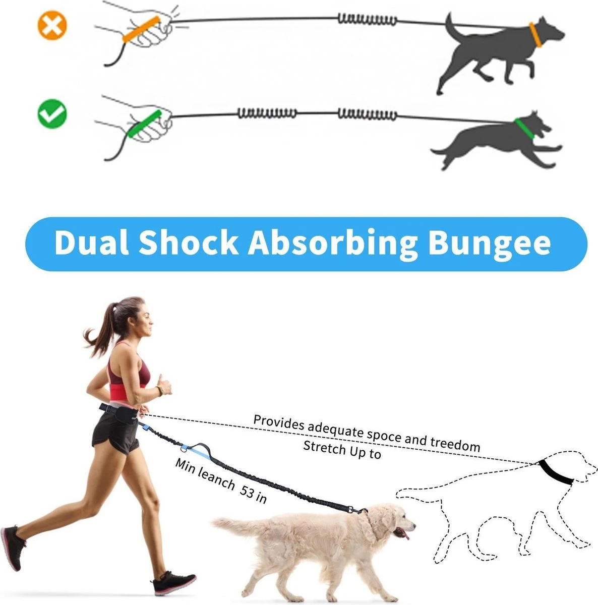 Nobleza Jogging Heupgordel Met Hondenriem 42UOY - Looplijn Met Heupriem Voor Honden - Afbeelding 5