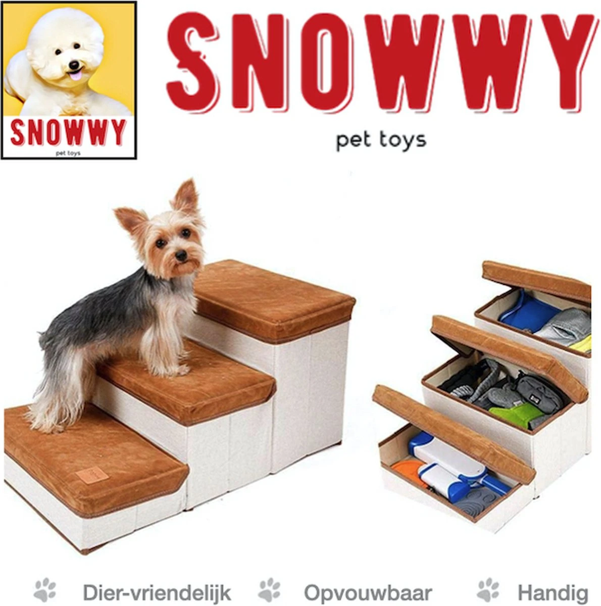 SNOWWY - Hondentrap Met Opslagruimte - Honden Loopplank Met Handige Opslagvakje - Hondenloopplanken - Inklapbaar - Huisdier Opstap - Hondentrapje - Bruin - Afbeelding 5