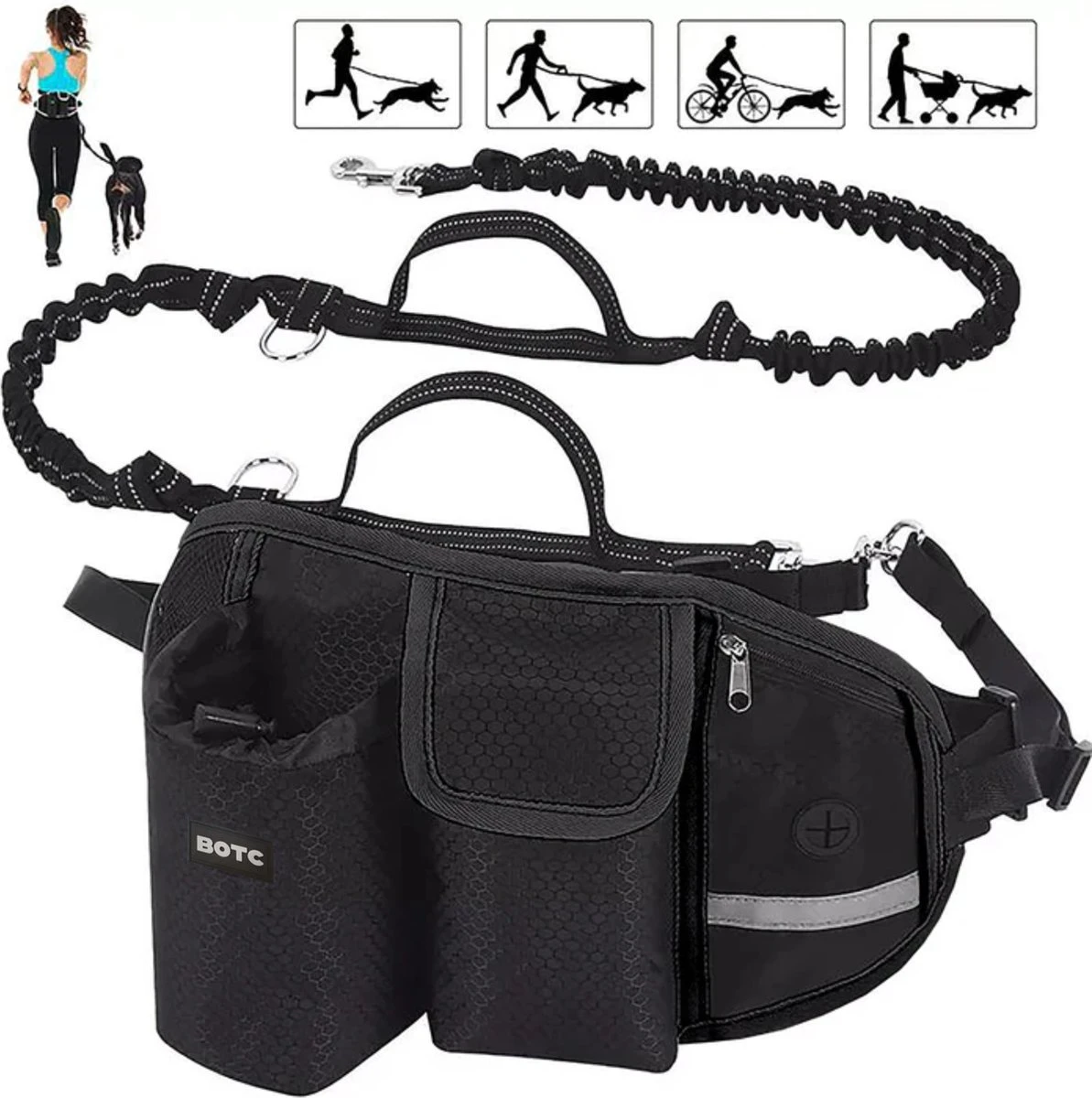 BOTC Looplijn Hond Met Heupriem Voor Hardlopen - Hondenriem - Zwart