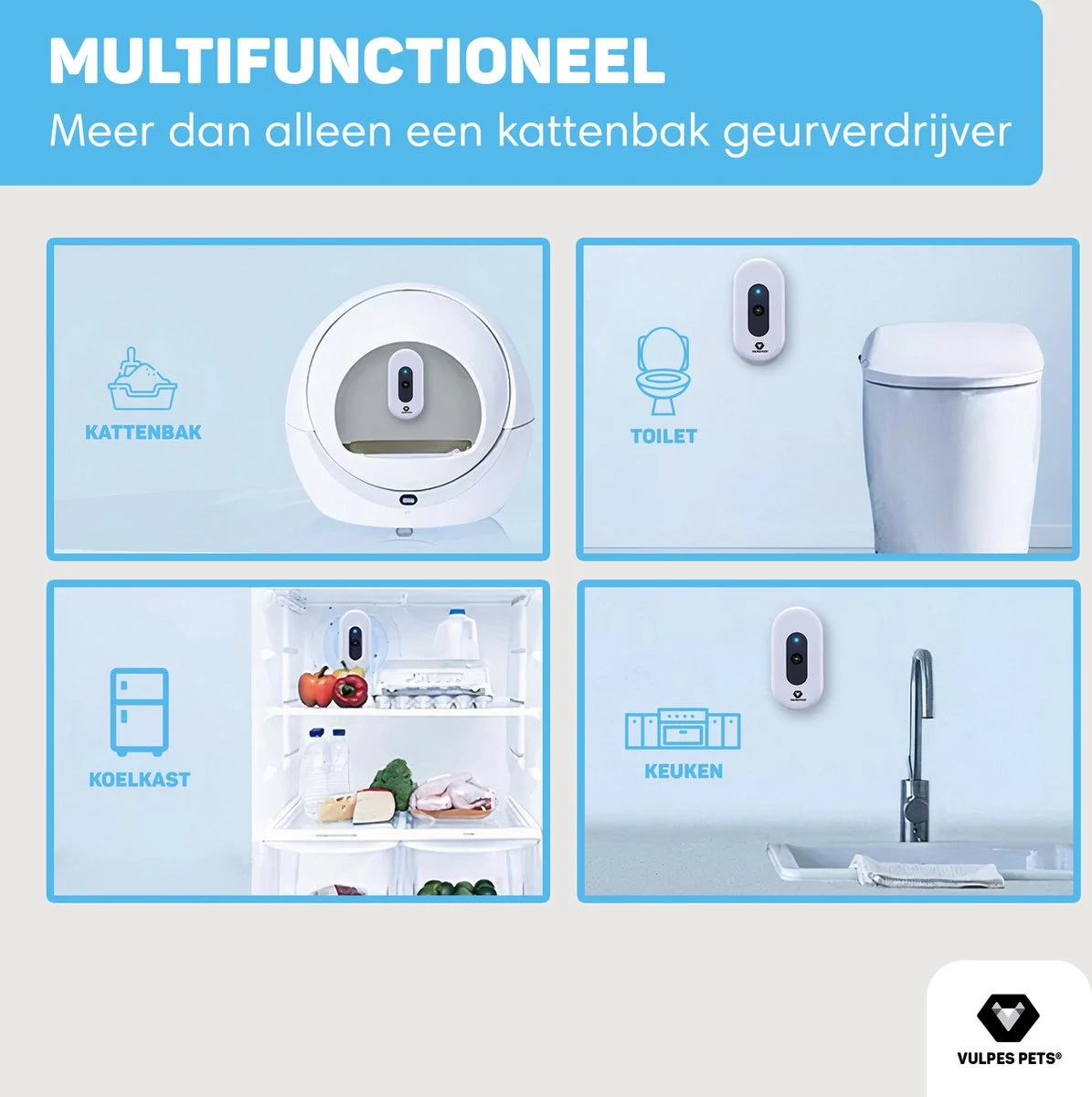 Vulpes Pets® Kattenbak Geurverdrijver PRO - Ozon En Negatieve Ionen Functie - Infraroodsensor - Oplaadbaar - Geurverwijderaar - Air Eliminator - Wit - Afbeelding 10
