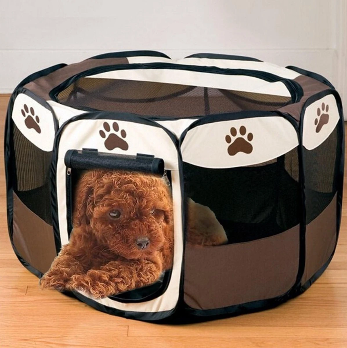 Opvouwbare Puppyren Bruin 90x90x60cm - Puppytent - Dogs&Co - Afbeelding 4