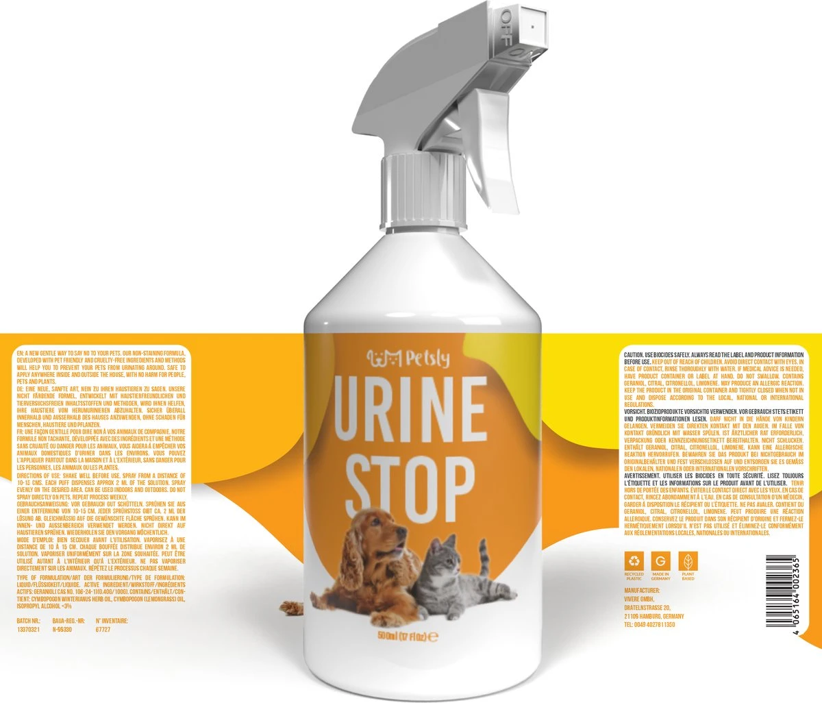 Petsly Urine Stop Spray - Dierentoilet - Voor Zindelijkheid Training, Puppytraining. Voorkomt Markeren - 500ml - Afbeelding 2