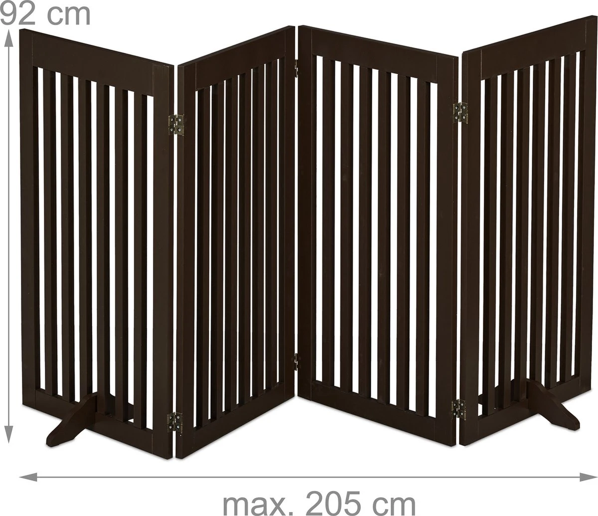 Relaxdays Veiligheidshekje Hout - 92 Cm Hoog - Kinderhek - Hondenhek - Inklapbaar - Bruin - 4 Panelen - Afbeelding 5