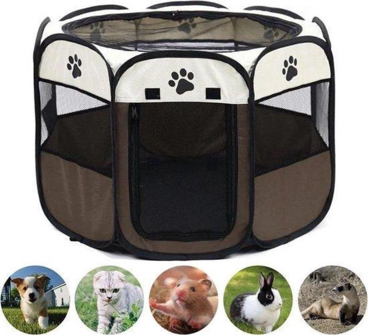 Opvouwbare Puppyren Bruin 90x90x60cm - Puppytent - Dogs&Co