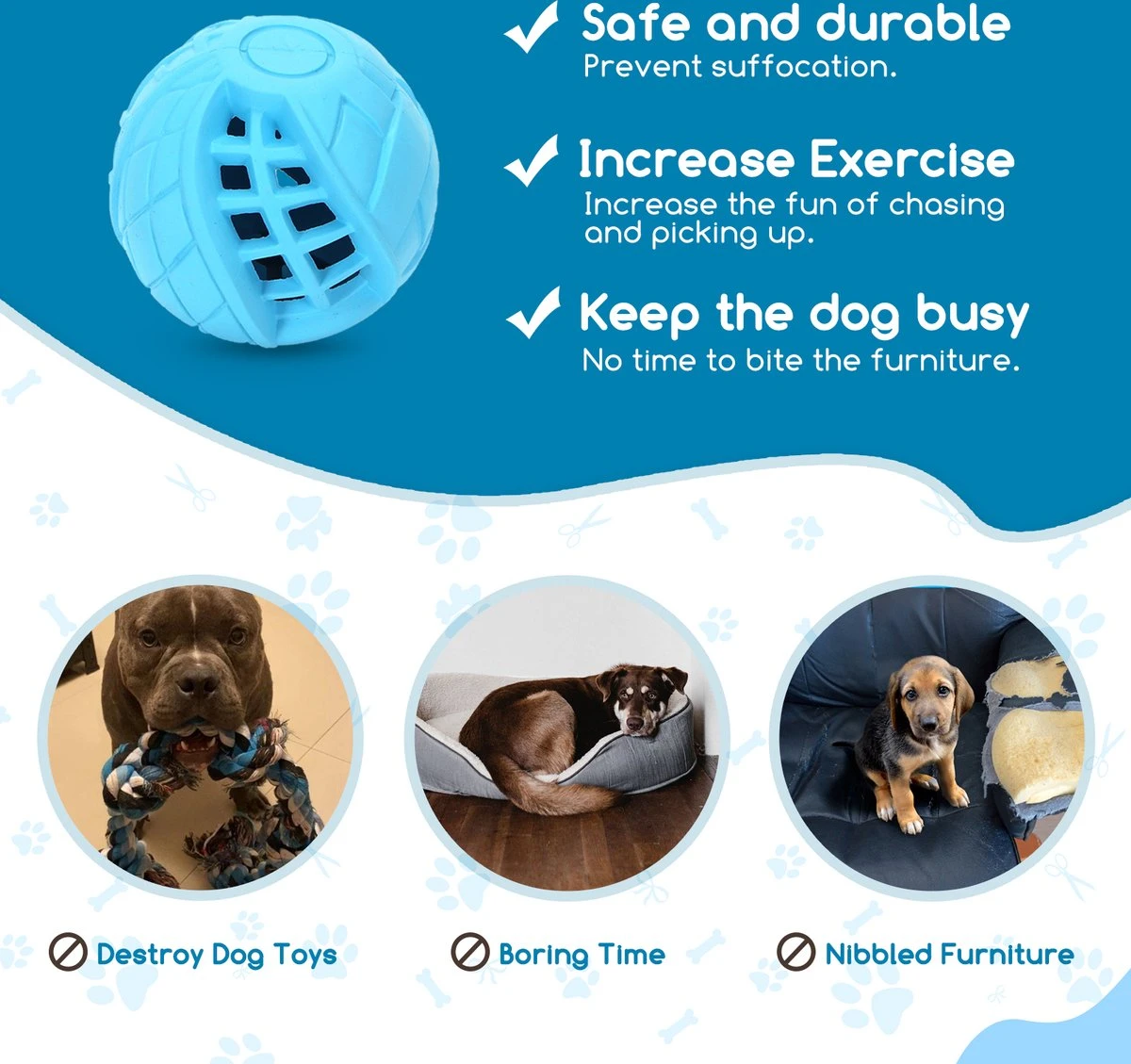 Nobleza Honden Speelgoed - Hondenspeeltjes - Hondenbal - Hondenspeelgoed - Honden Bal - Snackbal Hond - Kauwspeelgoed - Blauw - 8 Cm - Afbeelding 3