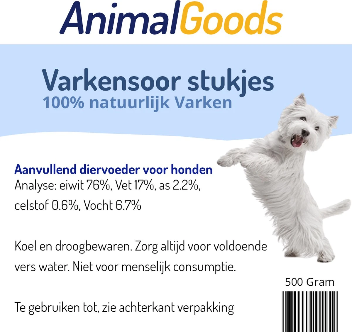 Animalgoods Gedroogde Snacks - Hondensnack - Varken - Varkensoorstukjes - 500 Gram - Hondensnacks - Honden - Snacks - Afbeelding 3