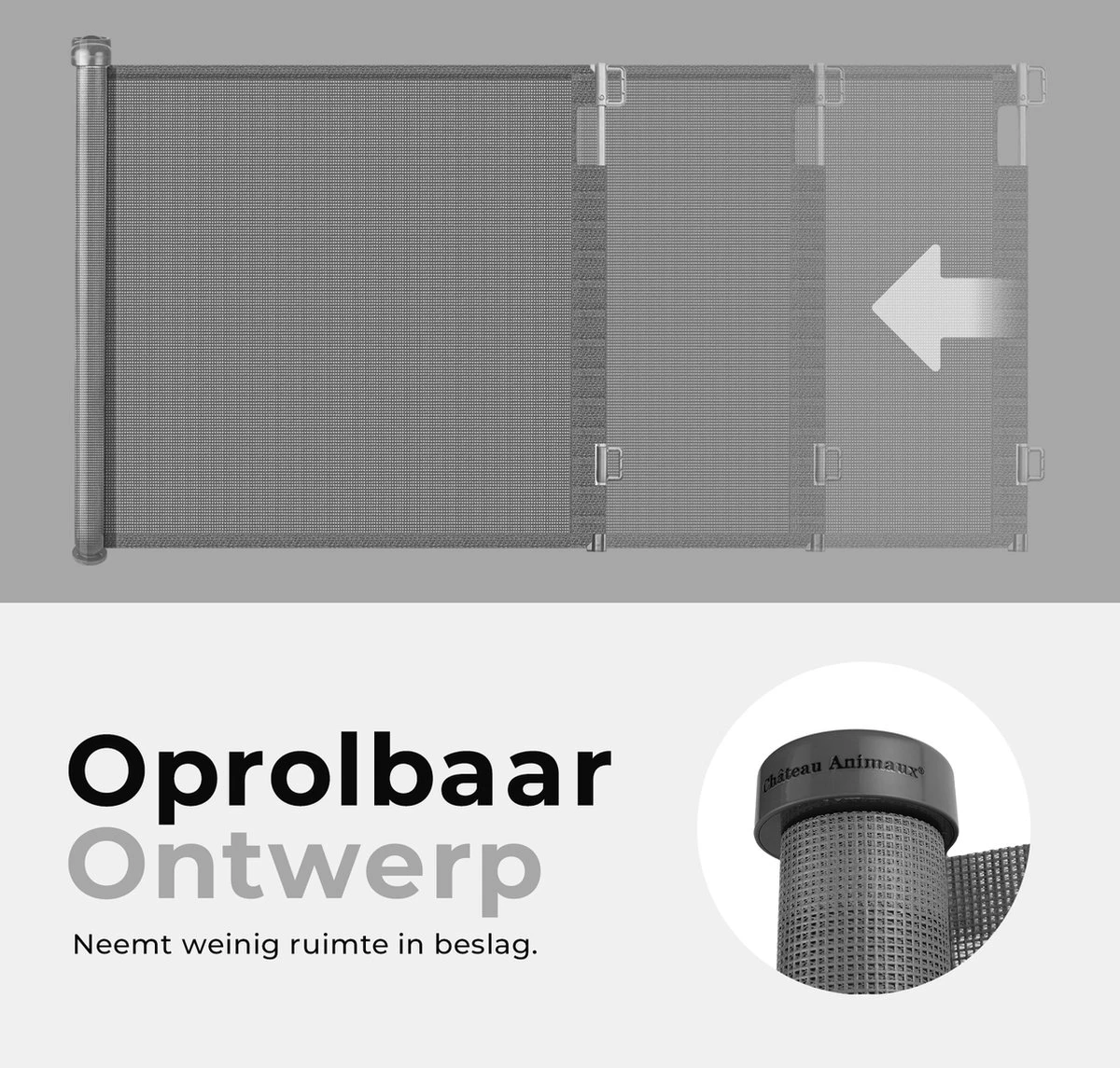 Château Animaux® - Tot 180cm Breed Traphekje Oprolbaar Hond - Stijlvolle Oplossing - Dieren Hek - Honden Hek - Afbeelding 6