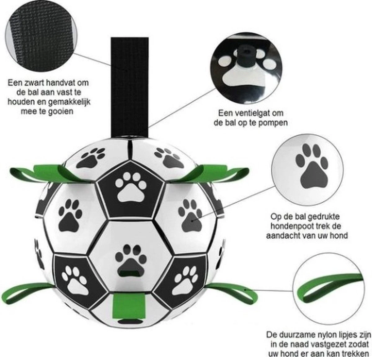 Honden Speelgoed Bal Voetbal Extra Sterk Met Handvaten Hondenbal 15cm - Afbeelding 2