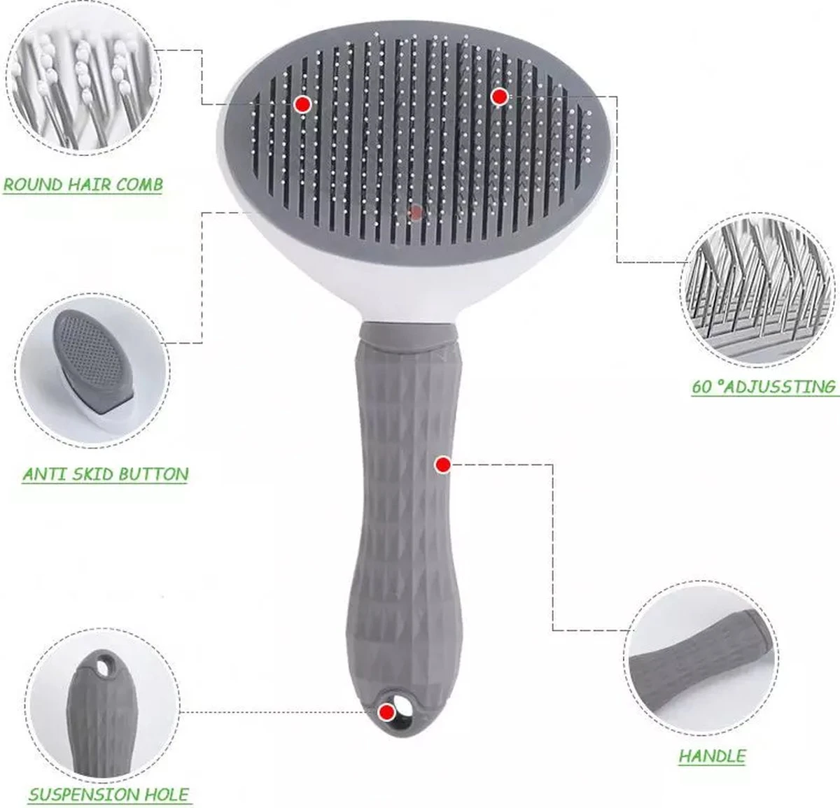 Lorell Pet Company Kattenborstel/Hondenborstel - Borstel Voor Langharig/kortharig -Hondenhaar En Kattenhaar Verwijderaar - Grijs - Afbeelding 8