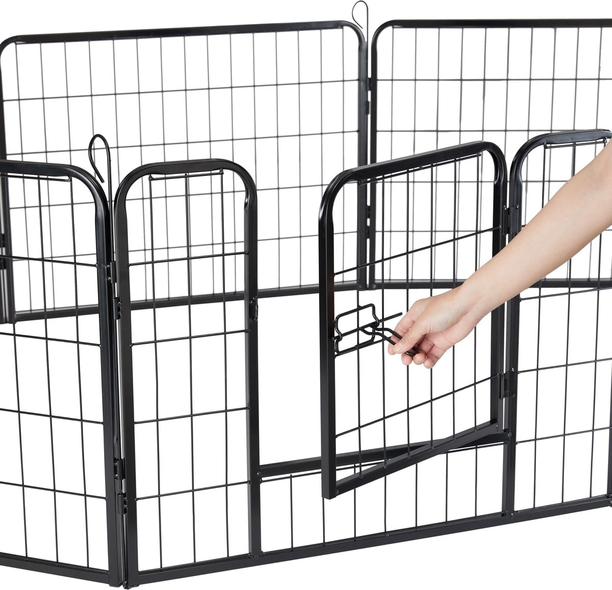 ACAZA Hondenren In 8 Panelen - Hondenkennel - Met Deur - 60 Cm Hoogte - Zwart - Afbeelding 2