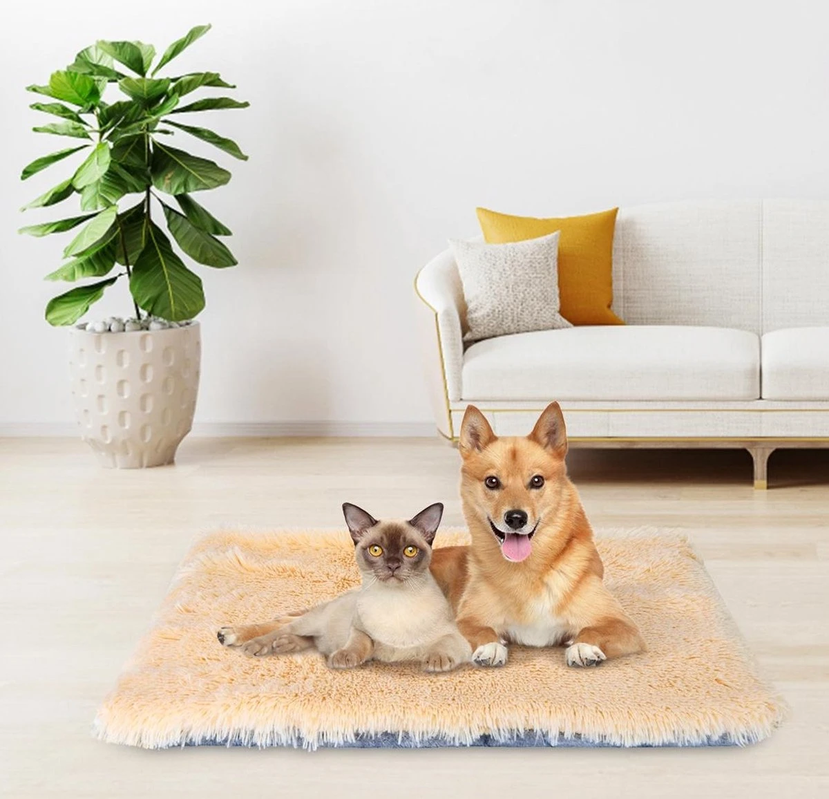 Nobleza Fluffy Benchkussen - Dierenkussen - Hondenkussen - Kattenkussen - Benchmat - Dierenmat - Hondenmat - Kattenmat - Crème - Maat L - Afbeelding 9