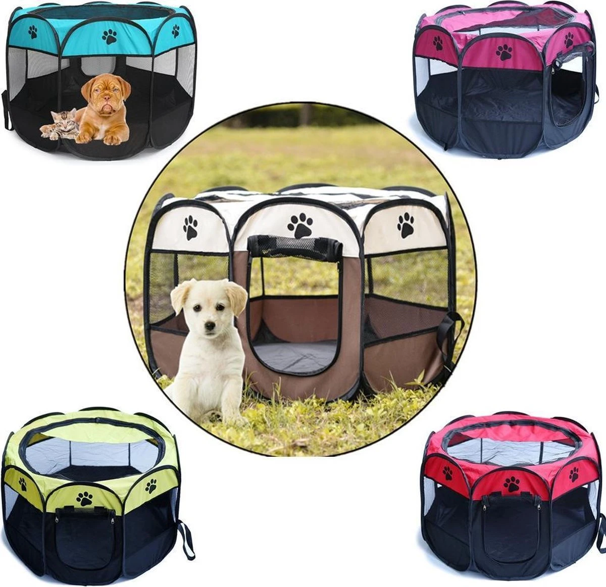 Opvouwbare Puppyren Bruin 90x90x60cm - Puppytent - Dogs&Co - Afbeelding 3