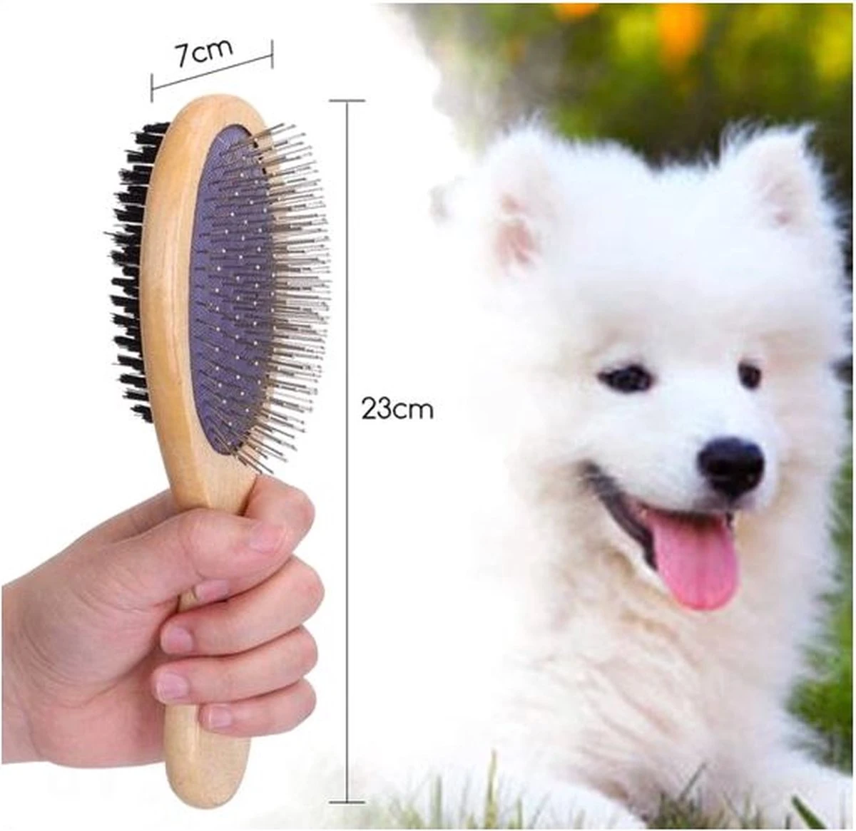 Merkloos Nobleza Dierenborstel - Hondenborstel - Kattenborstel - Tweezijdig - Dubbelzijdig - Hout - Maat L - Afbeelding 9