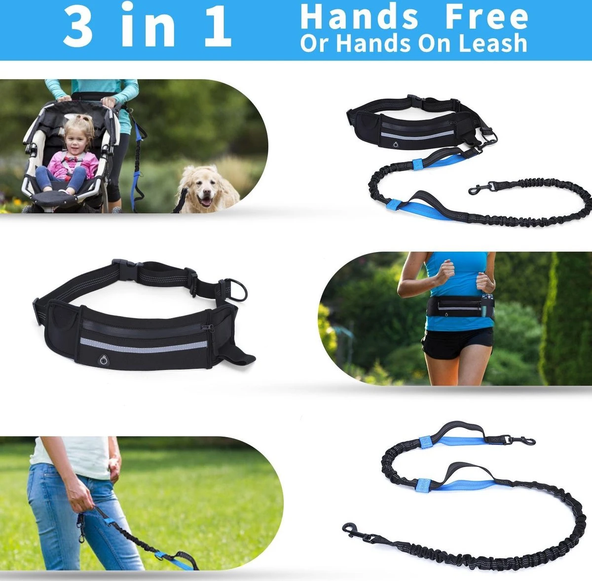 Nobleza Jogging Heupgordel Met Hondenriem 42UOY - Looplijn Met Heupriem Voor Honden - Afbeelding 10