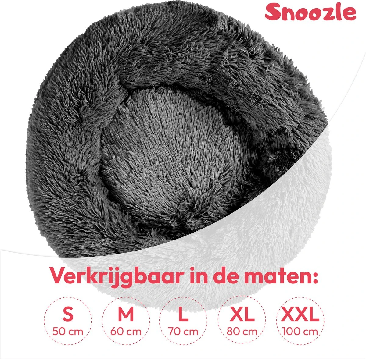 Snoozle Donut Hondenmand - Zacht En Luxe Hondenkussen - Wasbaar - Fluffy - Hondenmanden - 60cm - Grijs - Afbeelding 4