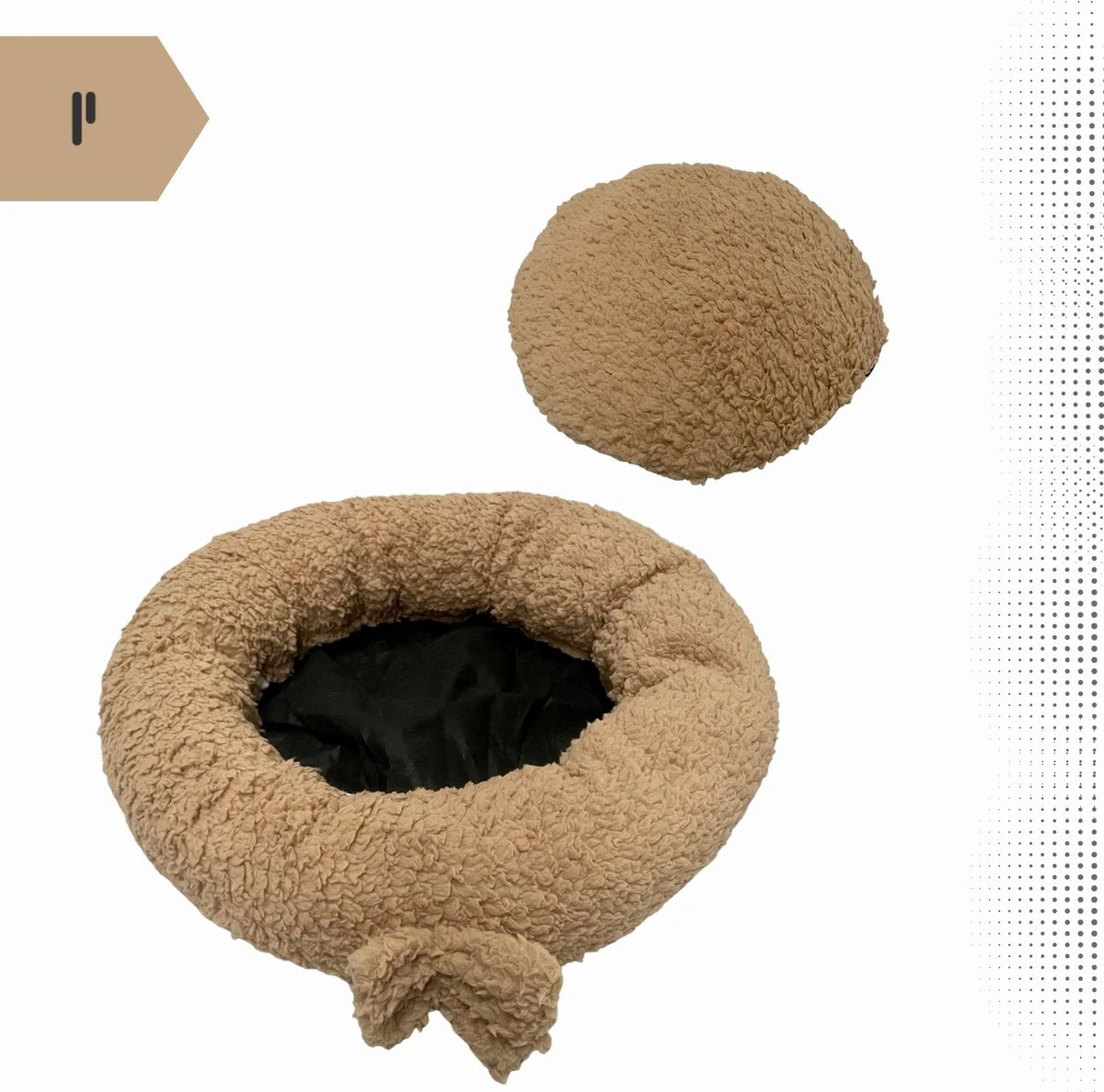 Pochon Pet - Donut - Bruin - Ronde Kattenmand - Rond Kattenkussen - Ronde Hondenmand - 50 X 50 X 12 Cm - Afbeelding 2