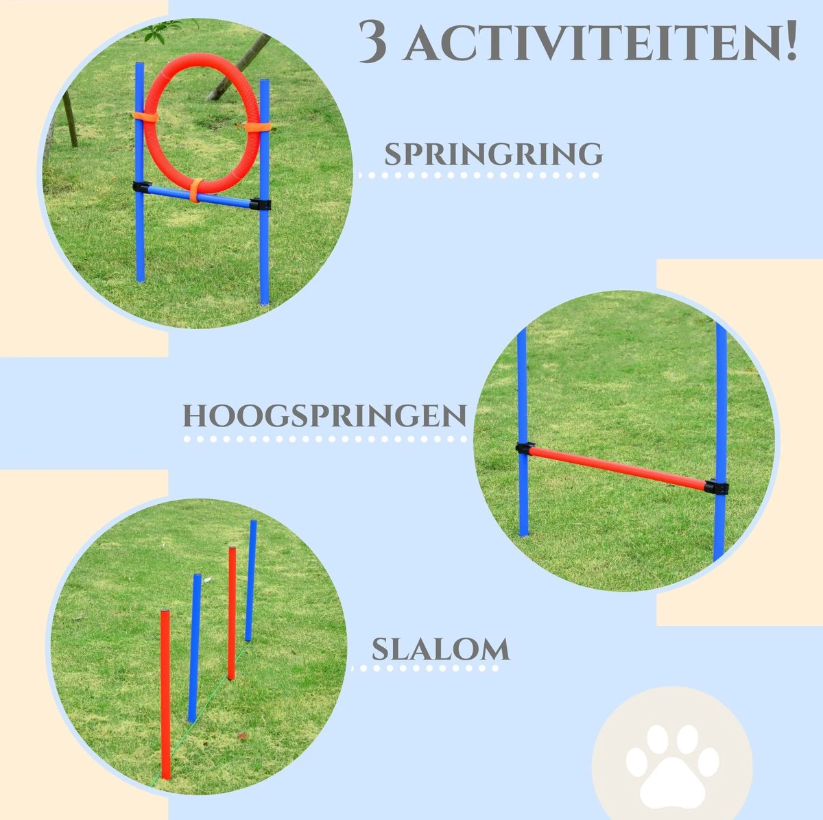 Merkloos Honden Agility Set - 23-delig - Agility Voor De Hond - Agility - Honden Parcours - Honden Training - Rood/Blauw - Afbeelding 3