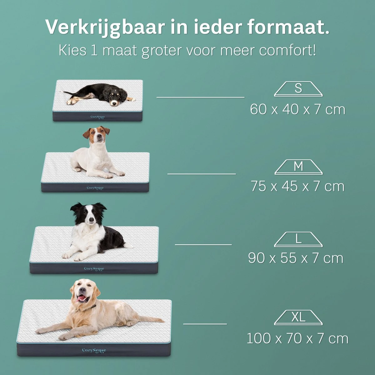 CozySense® - Orthopedisch Hondenkussen - Hondenkussen 60 X 40 Cm - Ook Geschikt Als Benchkussen & Hondenbed - Hondenkussen Bank - Traagschuim - Waterdicht - Wasbare Hoes - Maat S - Afbeelding 2