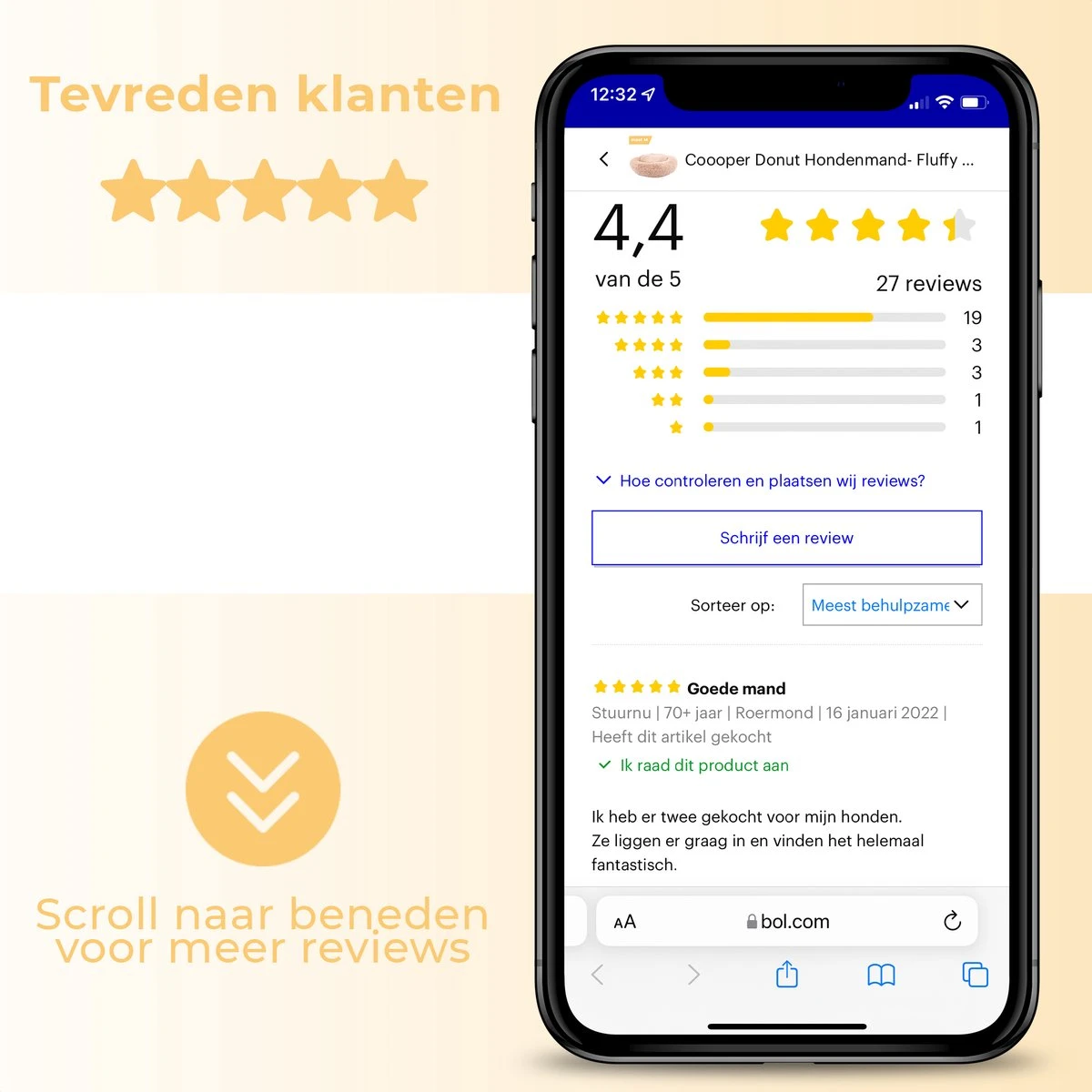 Coooper Donut Hondenmand - Fluffy Hondenmand - 100 Cm - XXL - Wasbaar - Pluche - Afbeelding 7