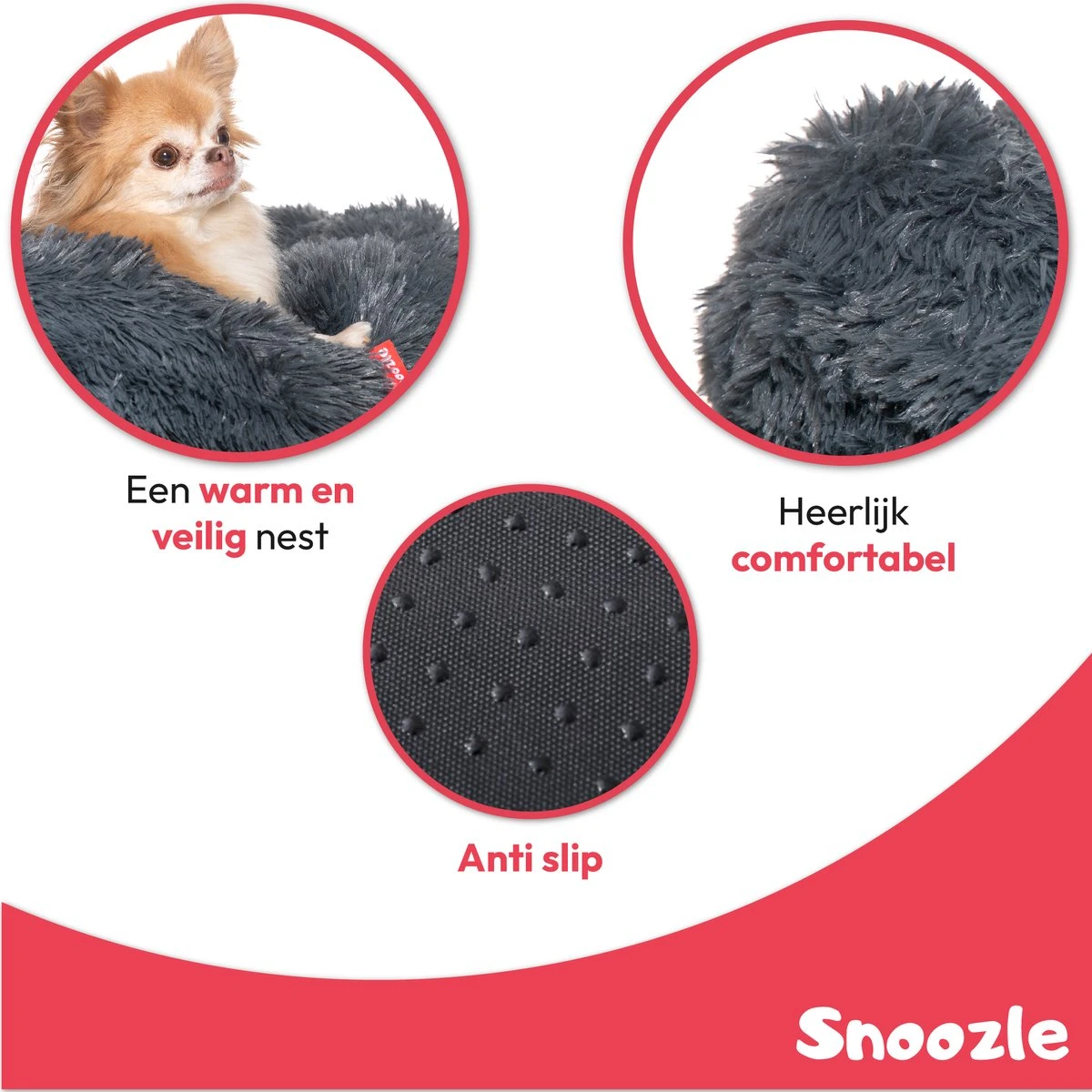 Snoozle Hondenmand - Zacht En Luxe Hondenkussen - Wasbaar - Fluffy - Hondenmanden - 80cm - Grijs - Afbeelding 3
