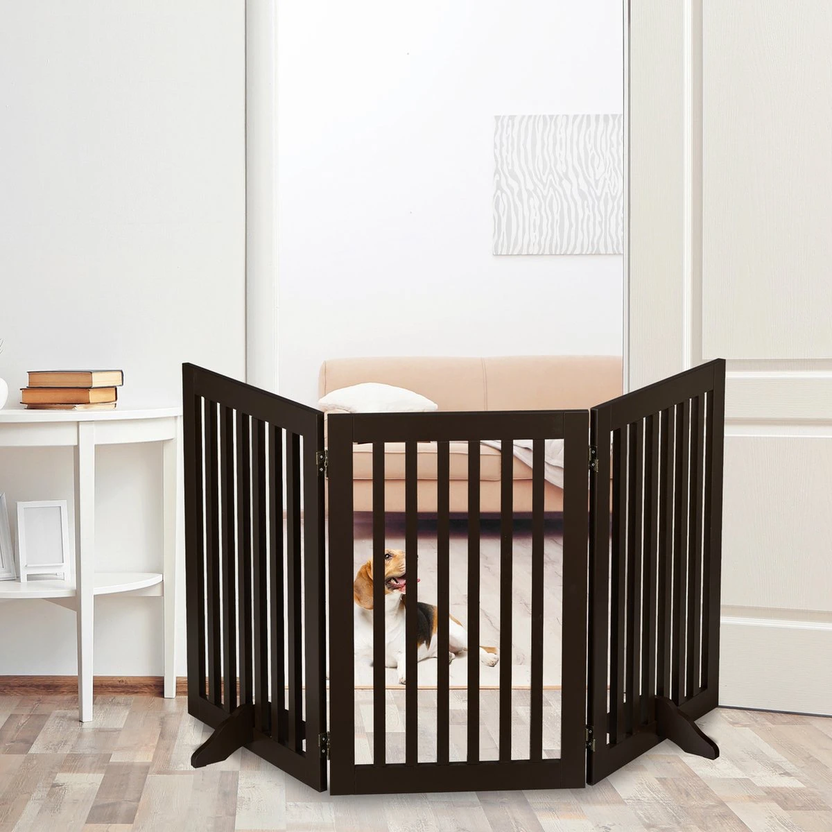 Relaxdays Veiligheidshekje Hout - 92 Cm Hoog - Kinderhek - Hondenhek - Inklapbaar - Bruin - 4 Panelen - Afbeelding 7