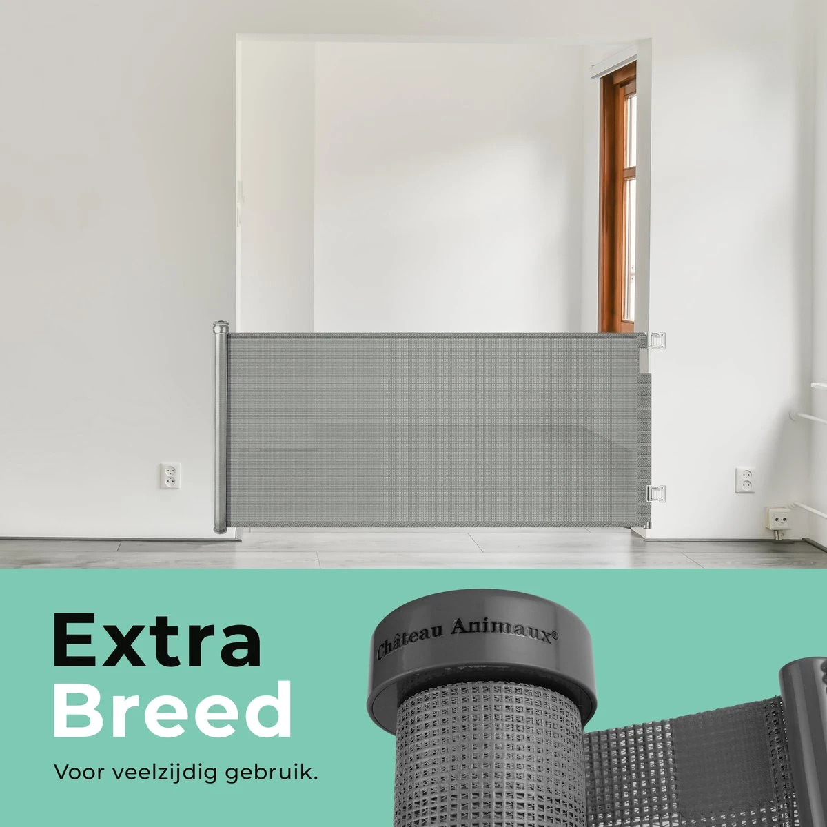 Château Animaux® - Tot 180cm Breed Traphekje Oprolbaar Hond - Stijlvolle Oplossing - Dieren Hek - Honden Hek - Afbeelding 2