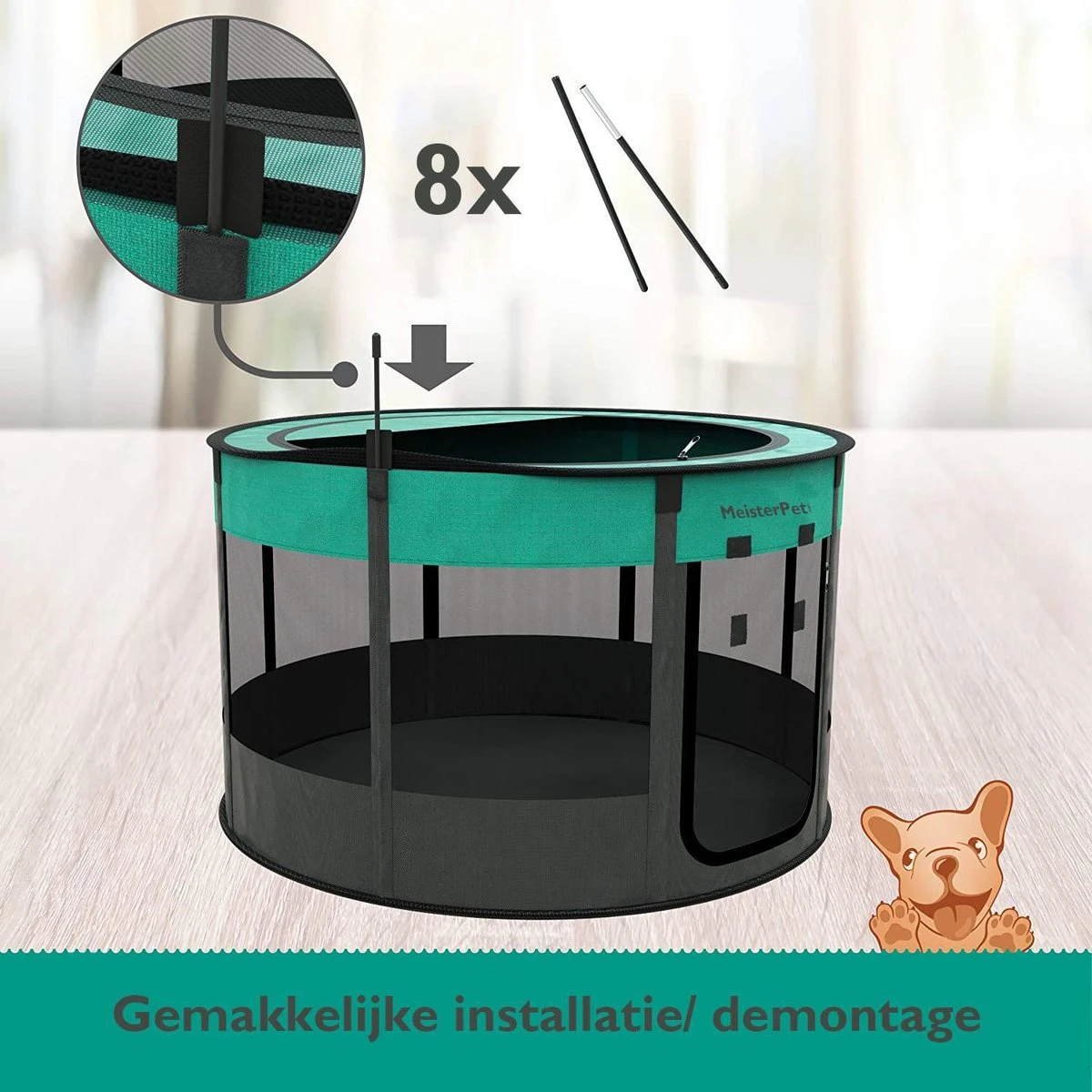 Meisterpets Opvouwbare Puppyren Rond - Extra Stevig - (Ø X H) 75 X 43 Cm - Incl. Gratis Drinkbak! - Afbeelding 4