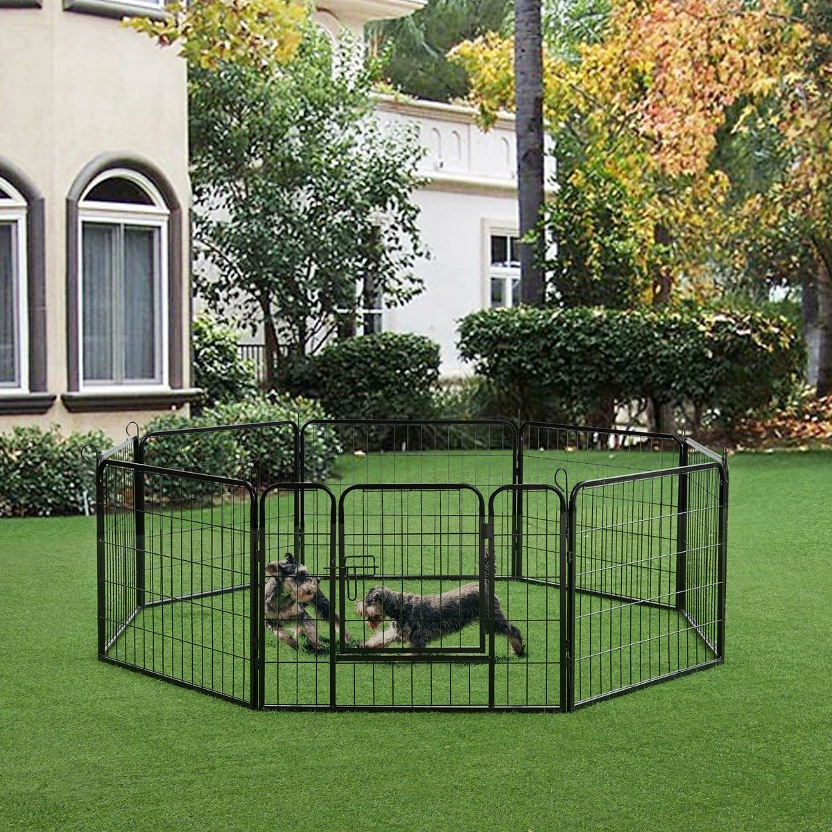 ACAZA Hondenren In 8 Panelen - Hondenkennel - Met Deur - 60 Cm Hoogte - Zwart - Afbeelding 6