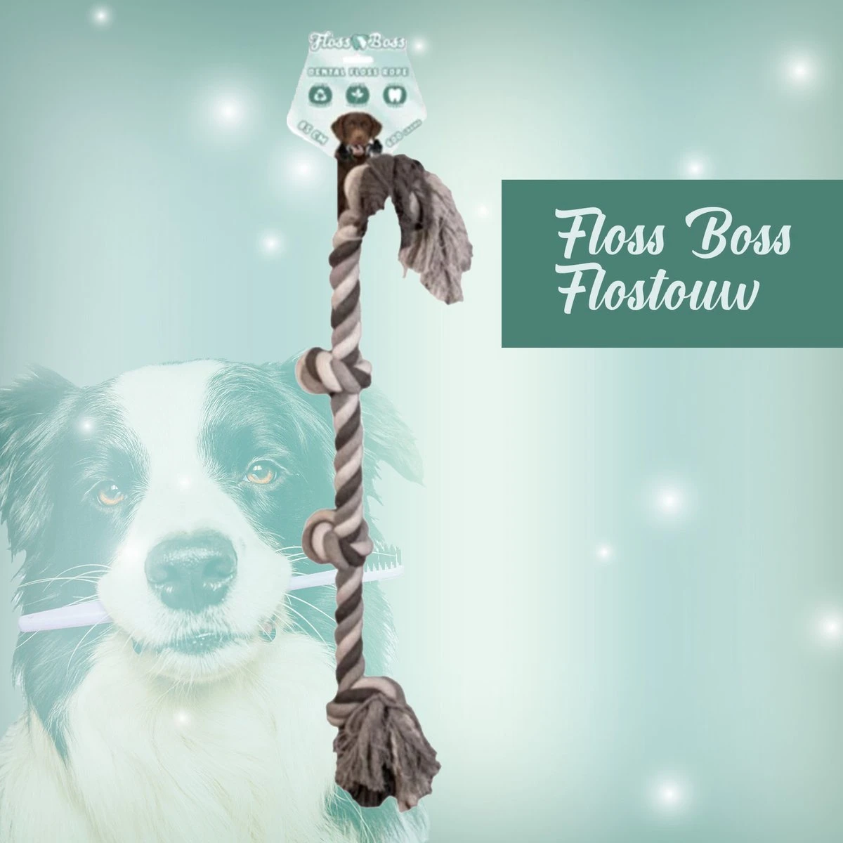 Floss Boss Flostouw – Zeer Stevig En Veilig Hondenspeelgoed – Hondentouw Van Gerecycled Katoen – Grijs Trektouw – 85cm – 600g – 4 Knopen - Afbeelding 2