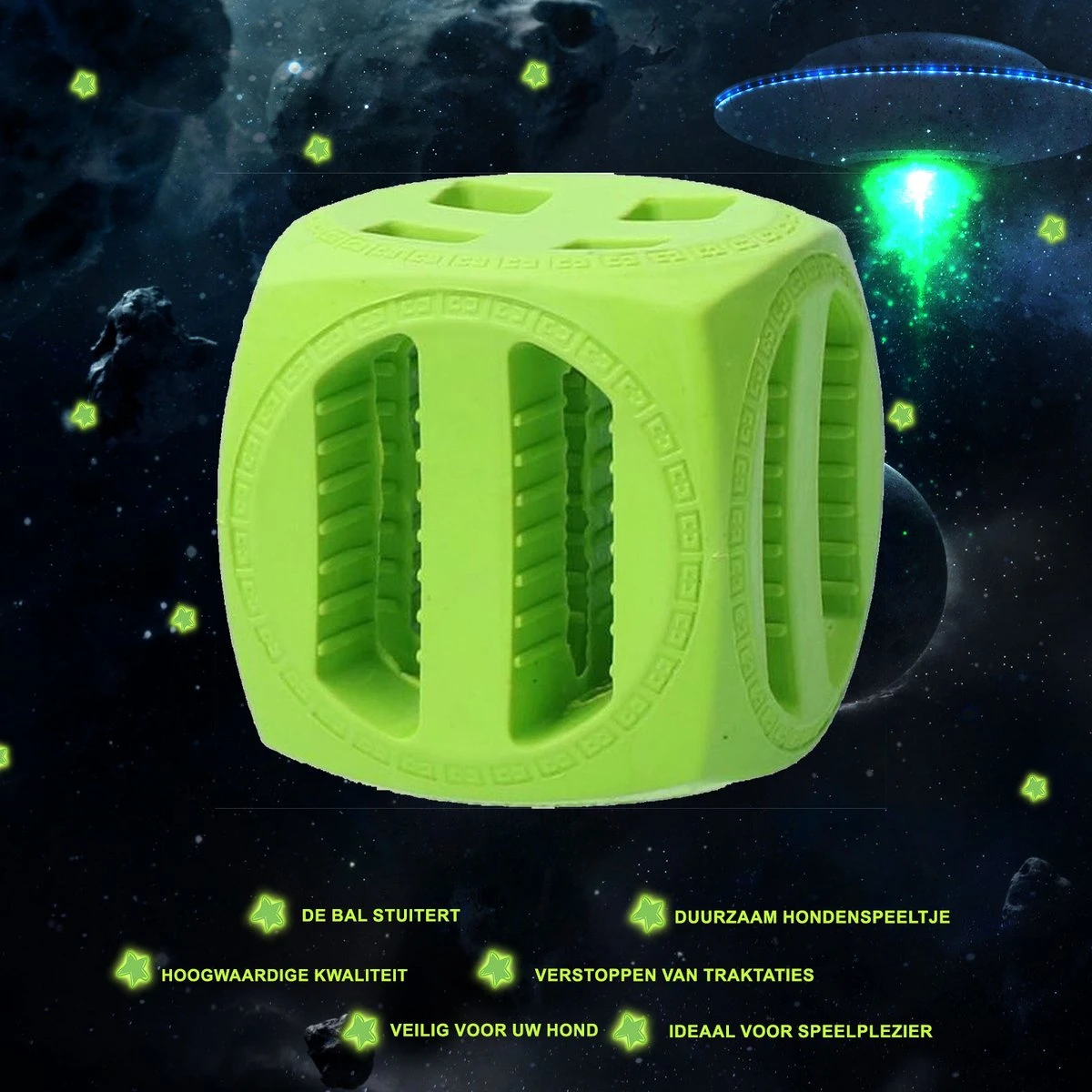 Dog Comets Pollux Duurzaam Hondenspeelgoed – Traktatiekubus Voor Honden - Extreem Sterk – Geschikt Voor Honden – Groen – 5.5x5.5cm - Afbeelding 2