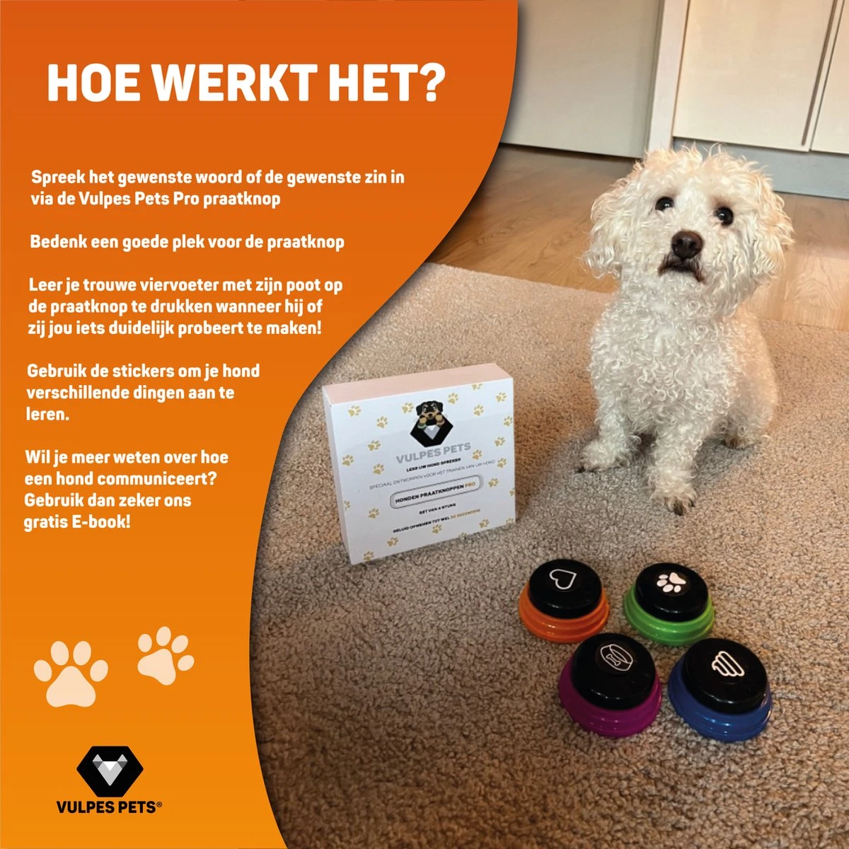 Vulpes Pets® PRO Praatknop Voor Honden Met Speelmat - Dogbuttons - Laat Uw Huisdier Spreken - Hondenspeelgoed - Honden Training - Inclusief E-Book En Speelmat - Afbeelding 13