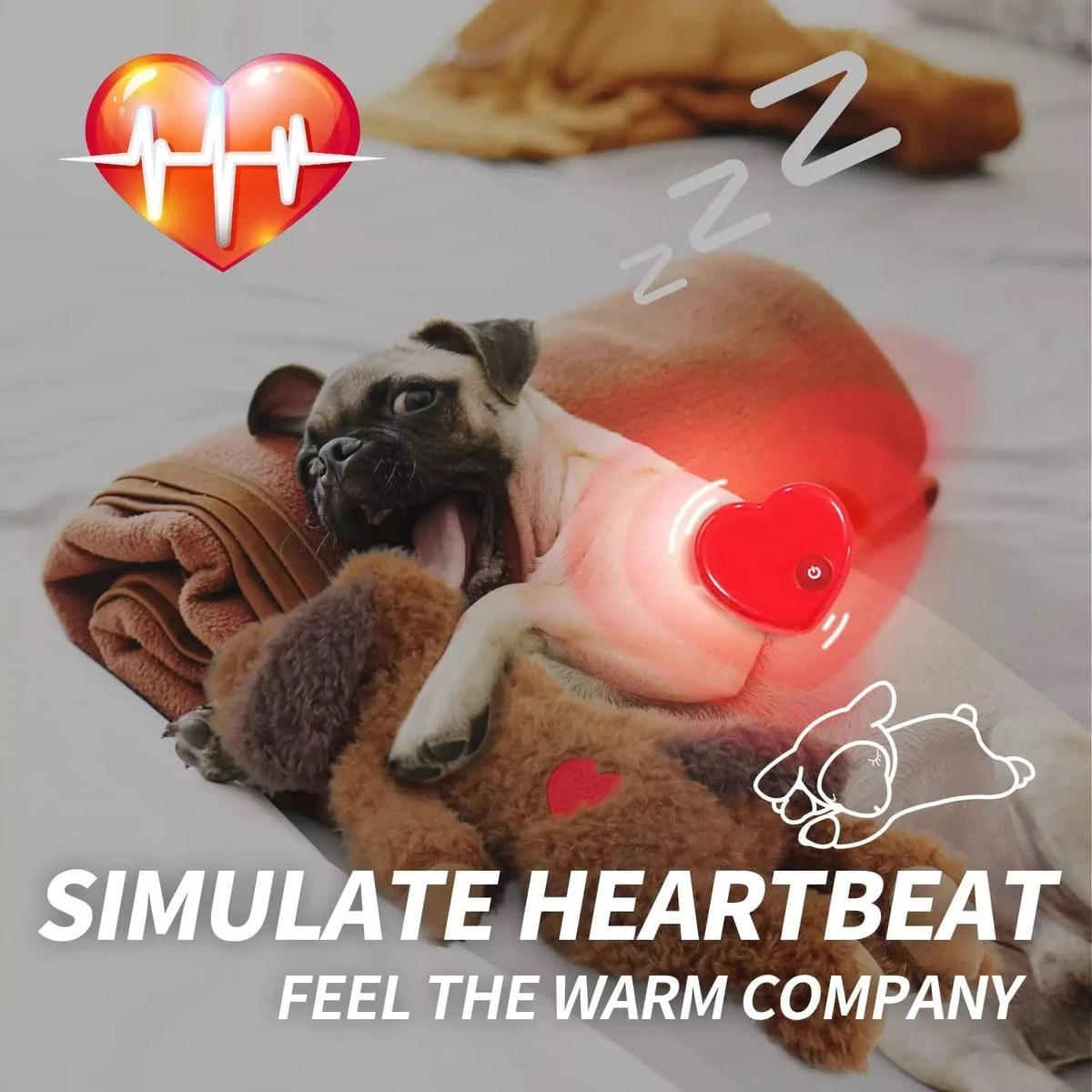 Merkloos Hondenknuffel - Puppyknuffel Met Hartslag - Knuffel Met Hartslag - Antistress Hond - Hondenspeelgoed - Afbeelding 3