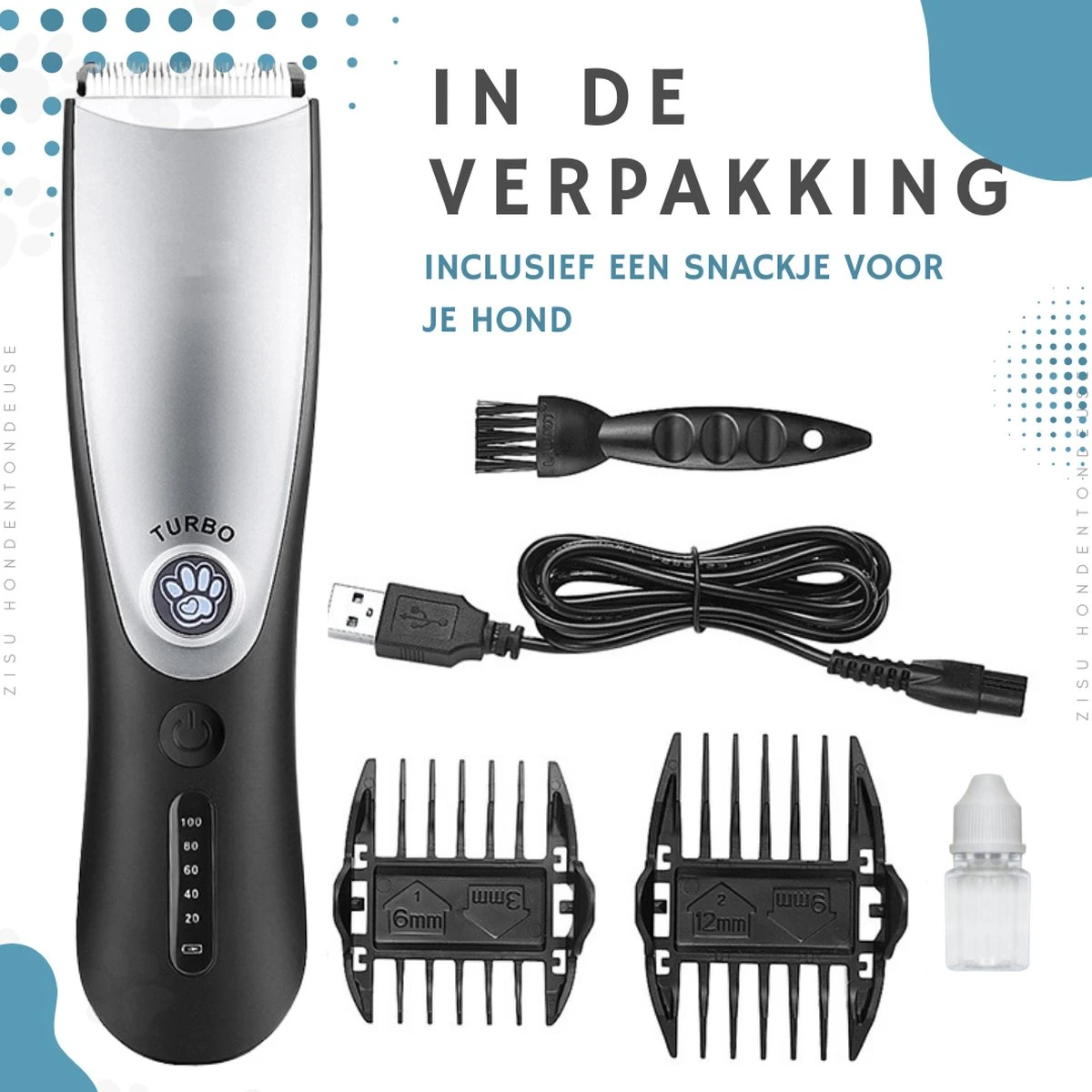 Hondentondeuse - Hondentrimmer - Dieren Tondeuse - Draadloos - 4 Opzetkammen - INCLUSIEF SNACKJE - Zwart - Afbeelding 2