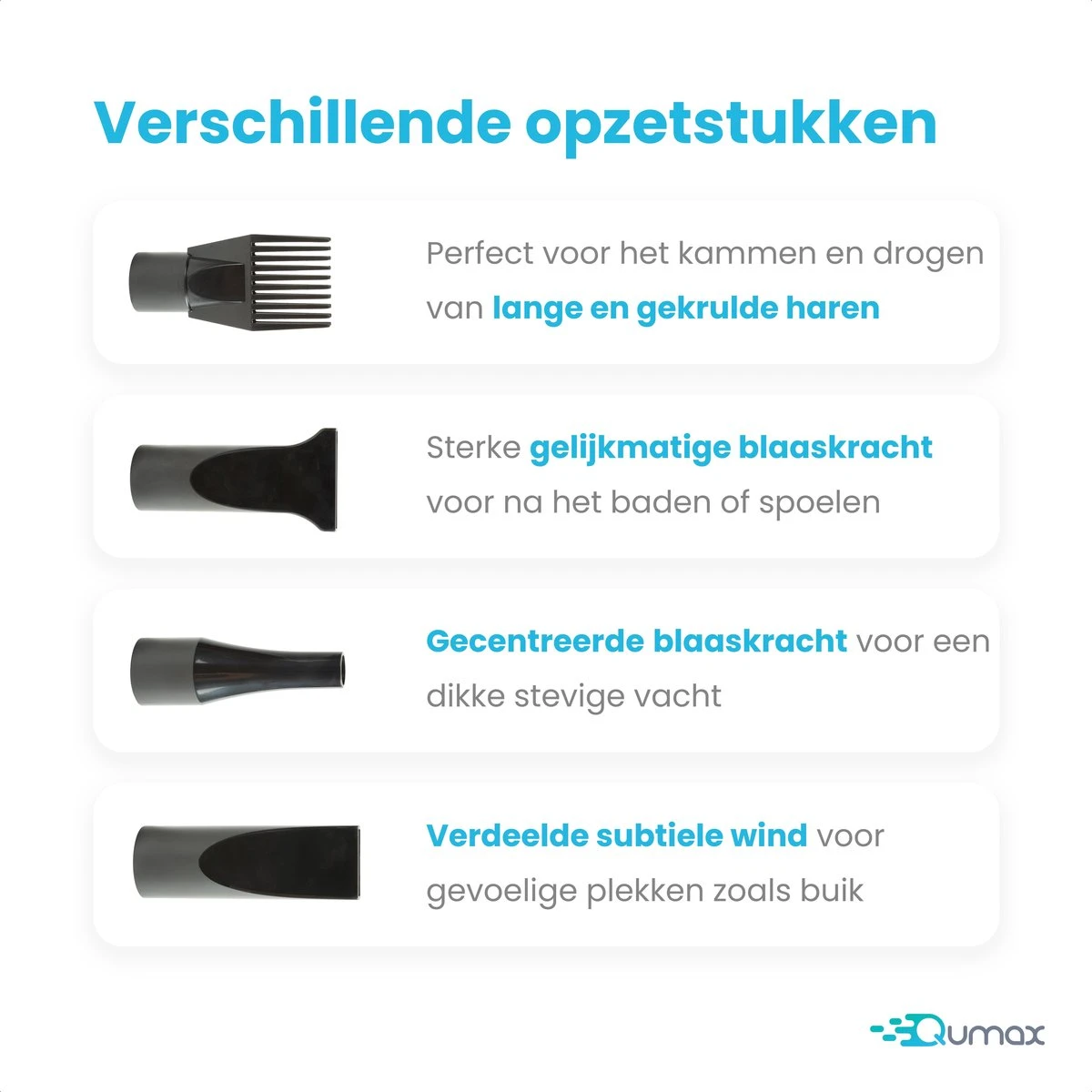 Qumax Professionele Hondenföhn Met 4 Opzetstukken – Waterblazer Voor Honden – Stil Design – Compact En Modern - Zwart - Afbeelding 2