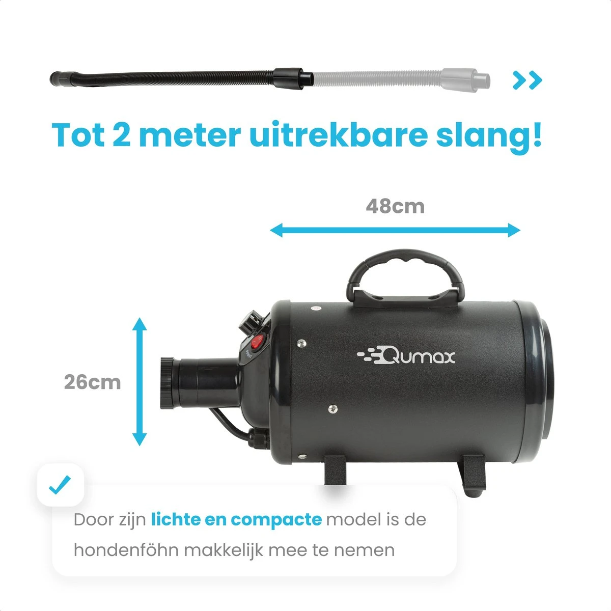 Qumax Professionele Hondenföhn Met 4 Opzetstukken – Waterblazer Voor Honden – Stil Design – Compact En Modern - Zwart - Afbeelding 3