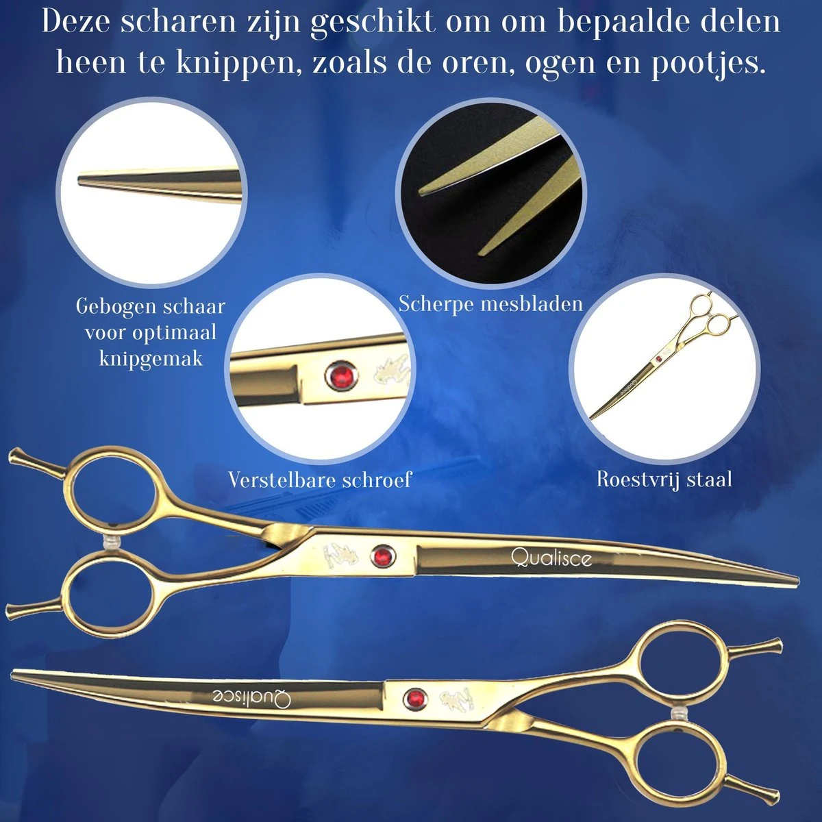 Scharenset Hond - 8-Delige Scharenset - Hondenschaar - Trimset - Trimschaar Voor Honden - Huisdier Knipset - Effileerschaar Hond - Goud - Afbeelding 3
