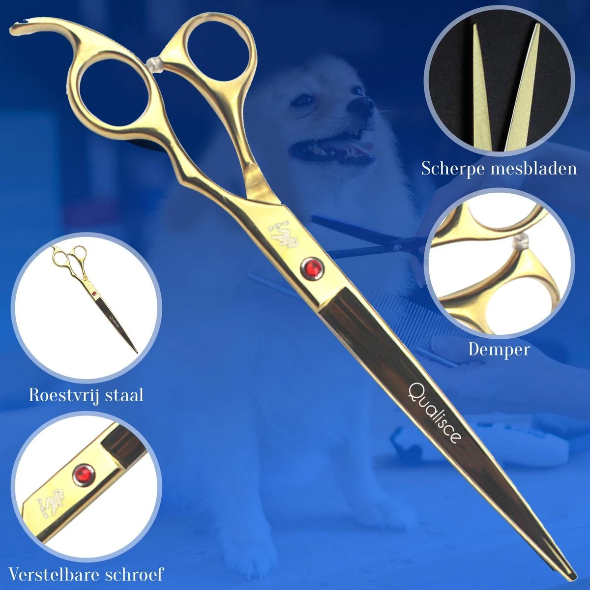 Scharenset Hond - 8-Delige Scharenset - Hondenschaar - Trimset - Trimschaar Voor Honden - Huisdier Knipset - Effileerschaar Hond - Goud - Afbeelding 7