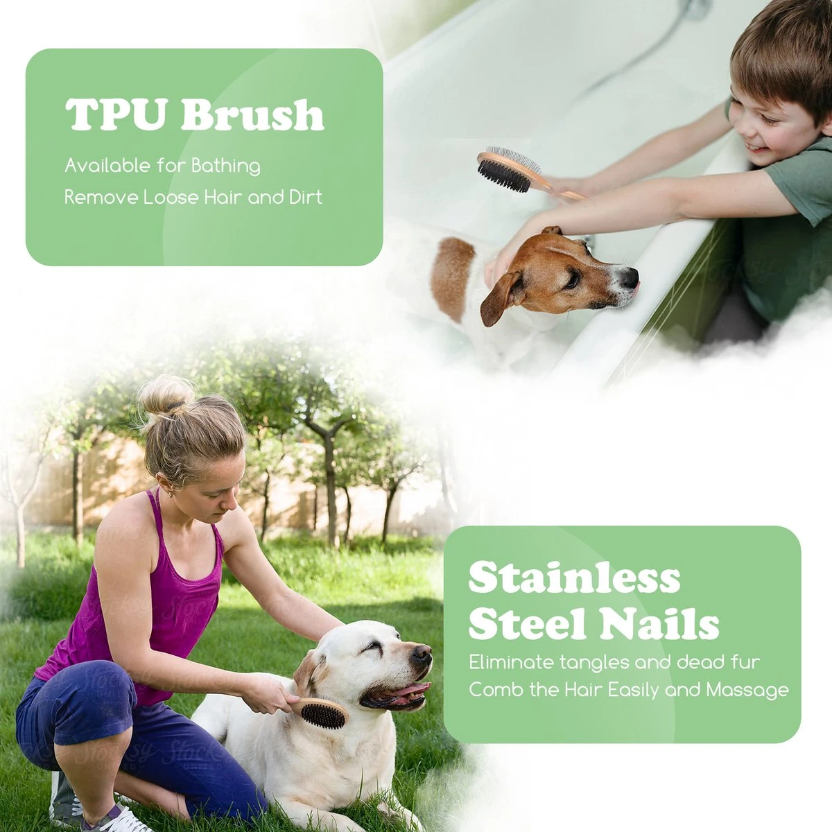 Merkloos Nobleza Dierenborstel - Hondenborstel - Kattenborstel - Tweezijdig - Dubbelzijdig - Hout - Maat L - Afbeelding 2