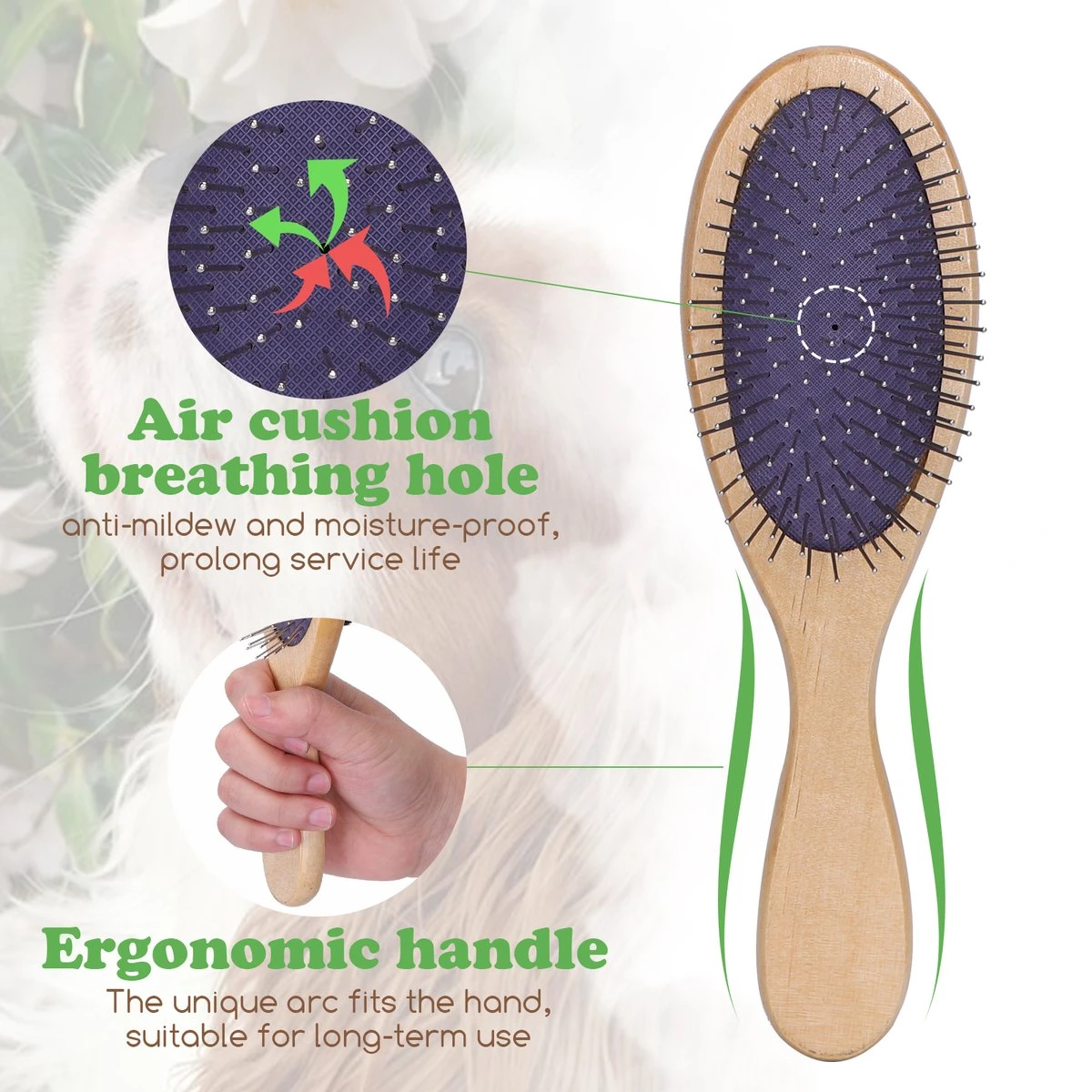 Merkloos Nobleza Dierenborstel - Hondenborstel - Kattenborstel - Tweezijdig - Dubbelzijdig - Hout - Maat L - Afbeelding 6