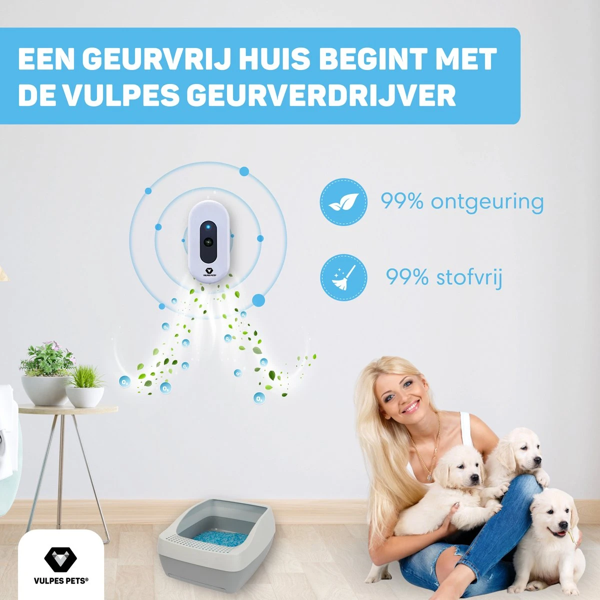 Vulpes Pets® Kattenbak Geurverdrijver PRO - Ozon En Negatieve Ionen Functie - Infraroodsensor - Oplaadbaar - Geurverwijderaar - Air Eliminator - Wit - Afbeelding 2