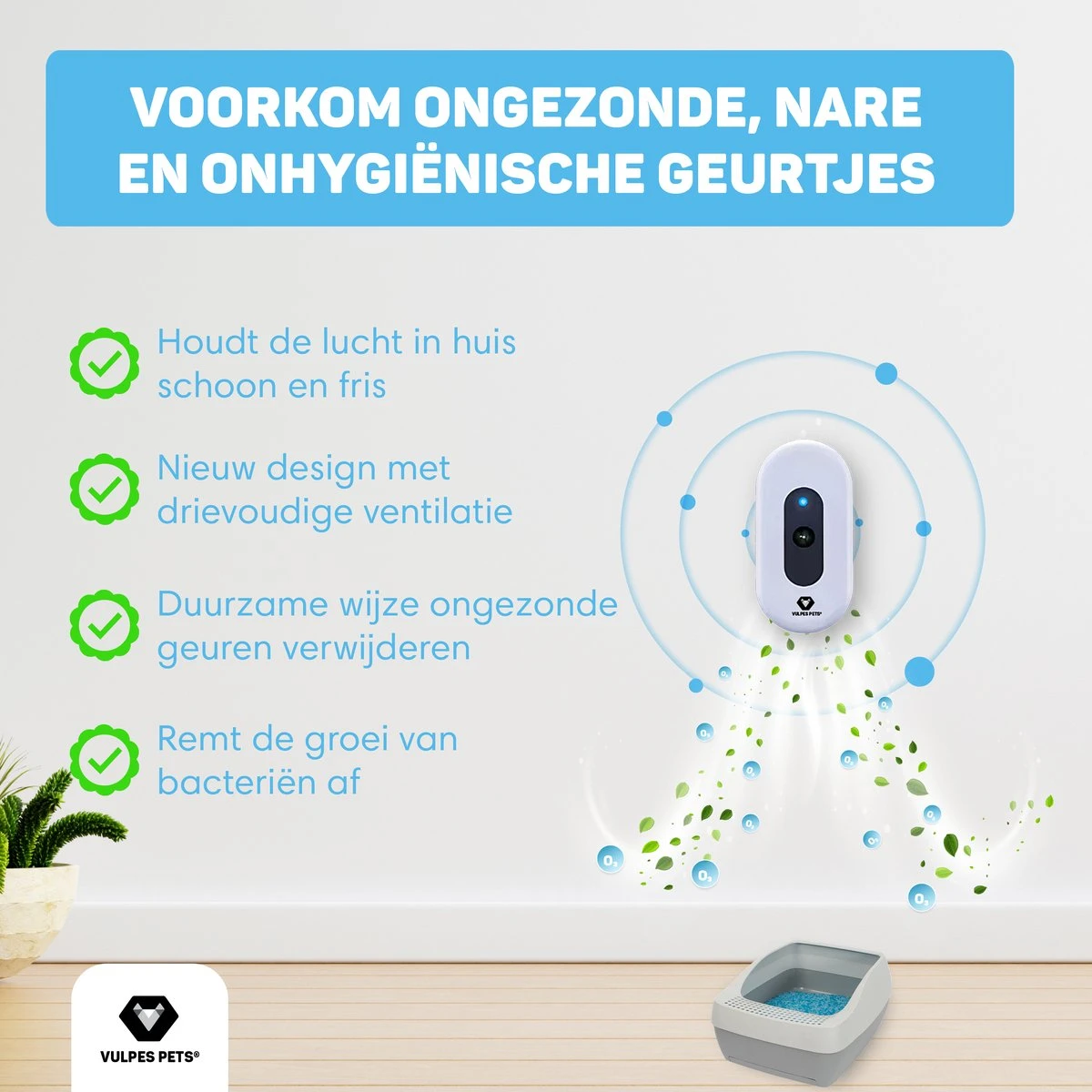 Vulpes Pets® Kattenbak Geurverdrijver PRO - Ozon En Negatieve Ionen Functie - Infraroodsensor - Oplaadbaar - Geurverwijderaar - Air Eliminator - Wit - Afbeelding 5
