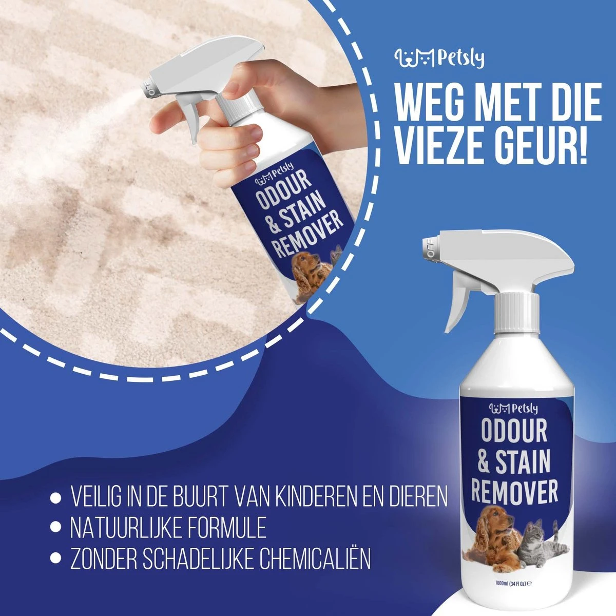 Petsly Odour & Stain Remover - Geurverwijderaars - Urine Vlekken Verwijderen Urinegeur Verwijderen Met Plantaardige Enzymen - 1L - Afbeelding 5