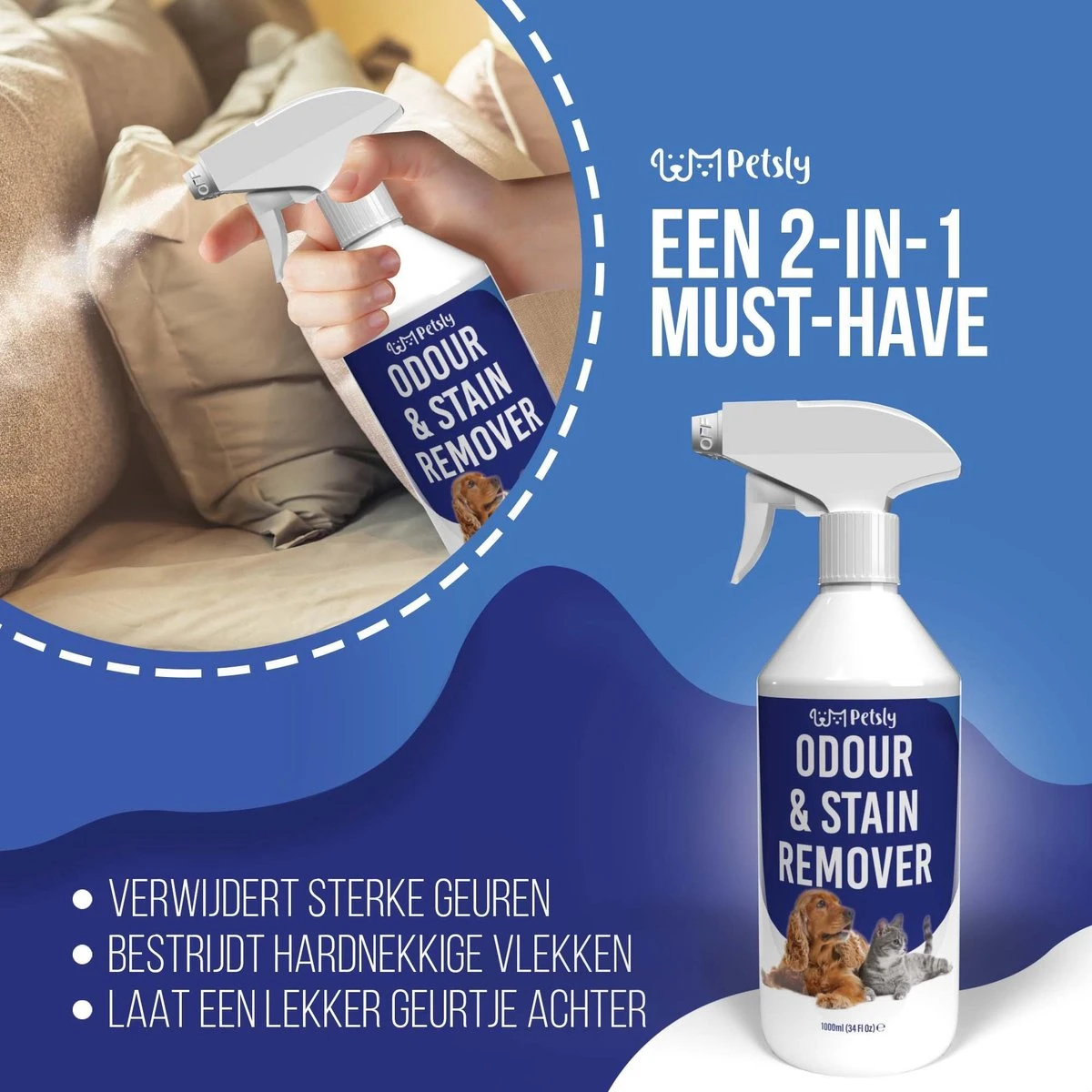 Petsly Odour & Stain Remover - Geurverwijderaars - Urine Vlekken Verwijderen Urinegeur Verwijderen Met Plantaardige Enzymen - 1L - Afbeelding 6