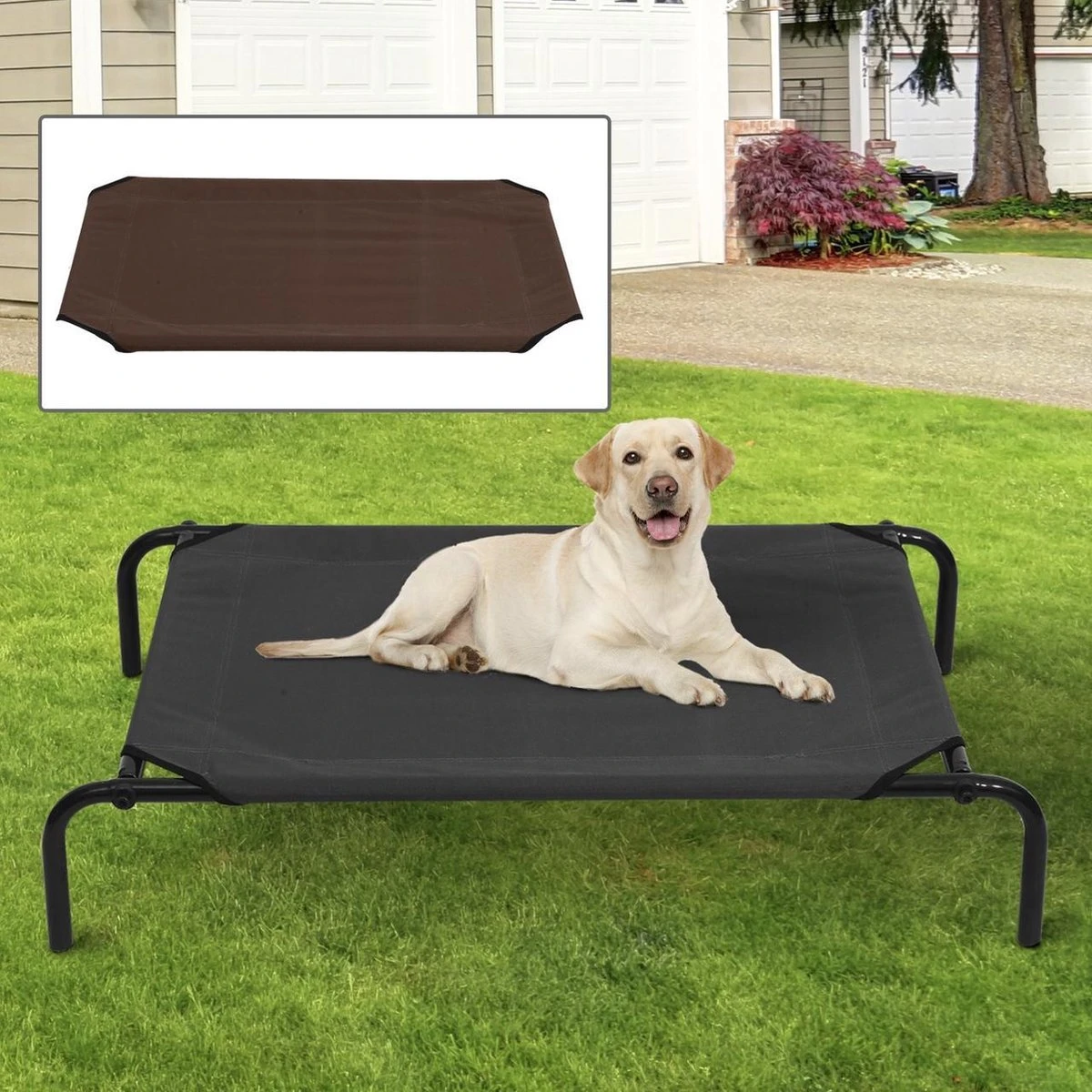 Merkloos Hondenbed - Hondenstretcher - Honden Ligbed - Inclusief 2 Overtrekhoezen - XL - 110x68cm - Grijs En Koffie