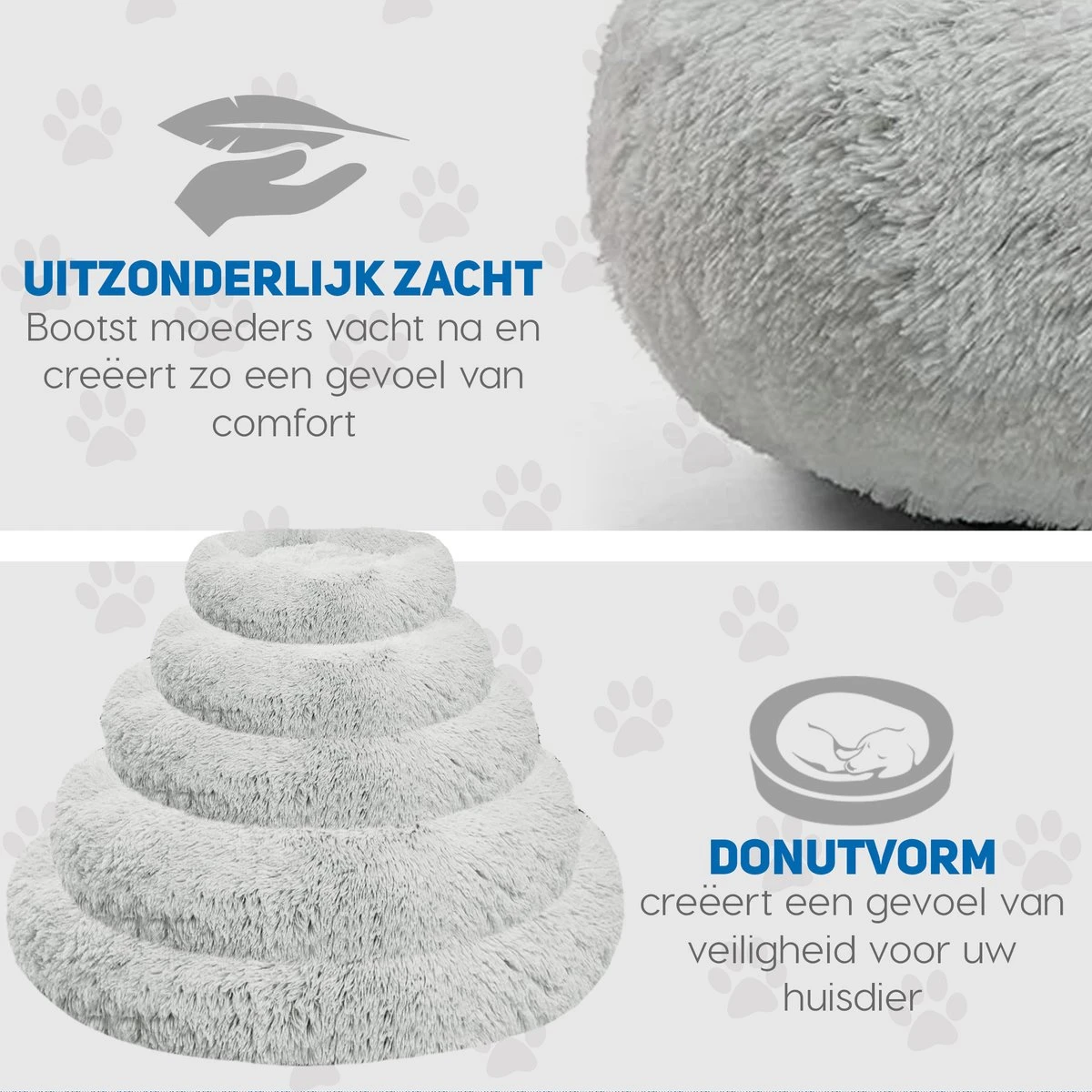 Pawzle Hondenmand - Donut Hondenkussen - Kattenmand - Bed Voor Honden & Katten - Wasbaar - 100cm - Grijs - Afbeelding 4